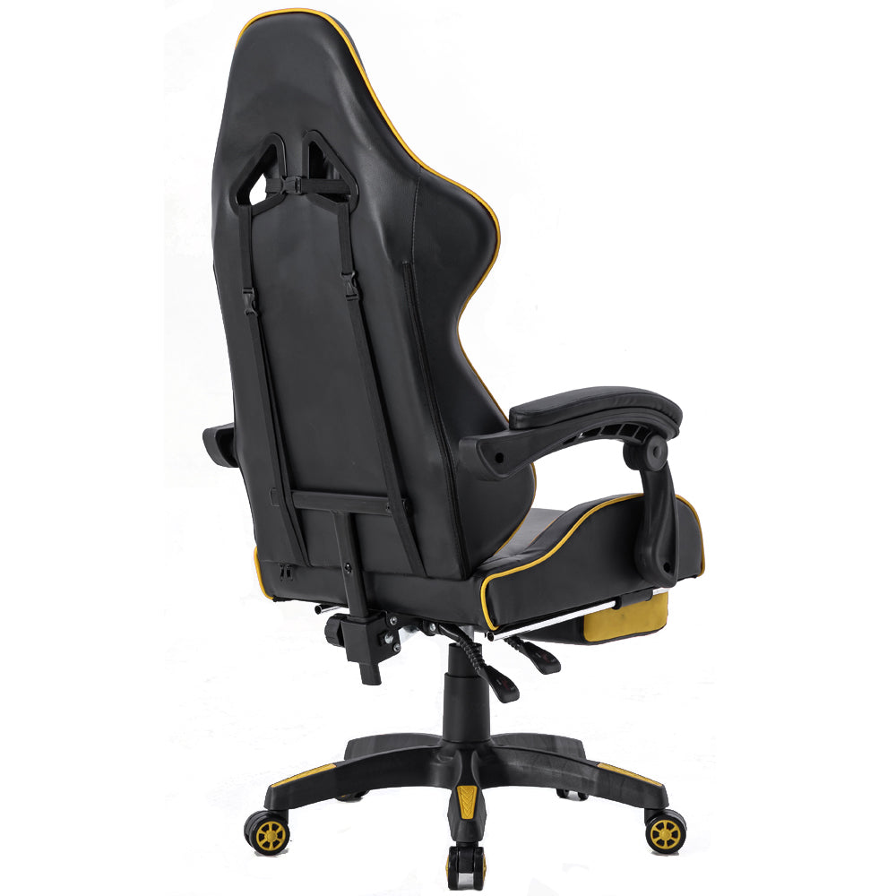 3026 Ergonomic Gaming Chair with Adjustable Footrest - Black & Yellow for Ultimate Comfort in PC Gaming, Office Work & Home Relaxation