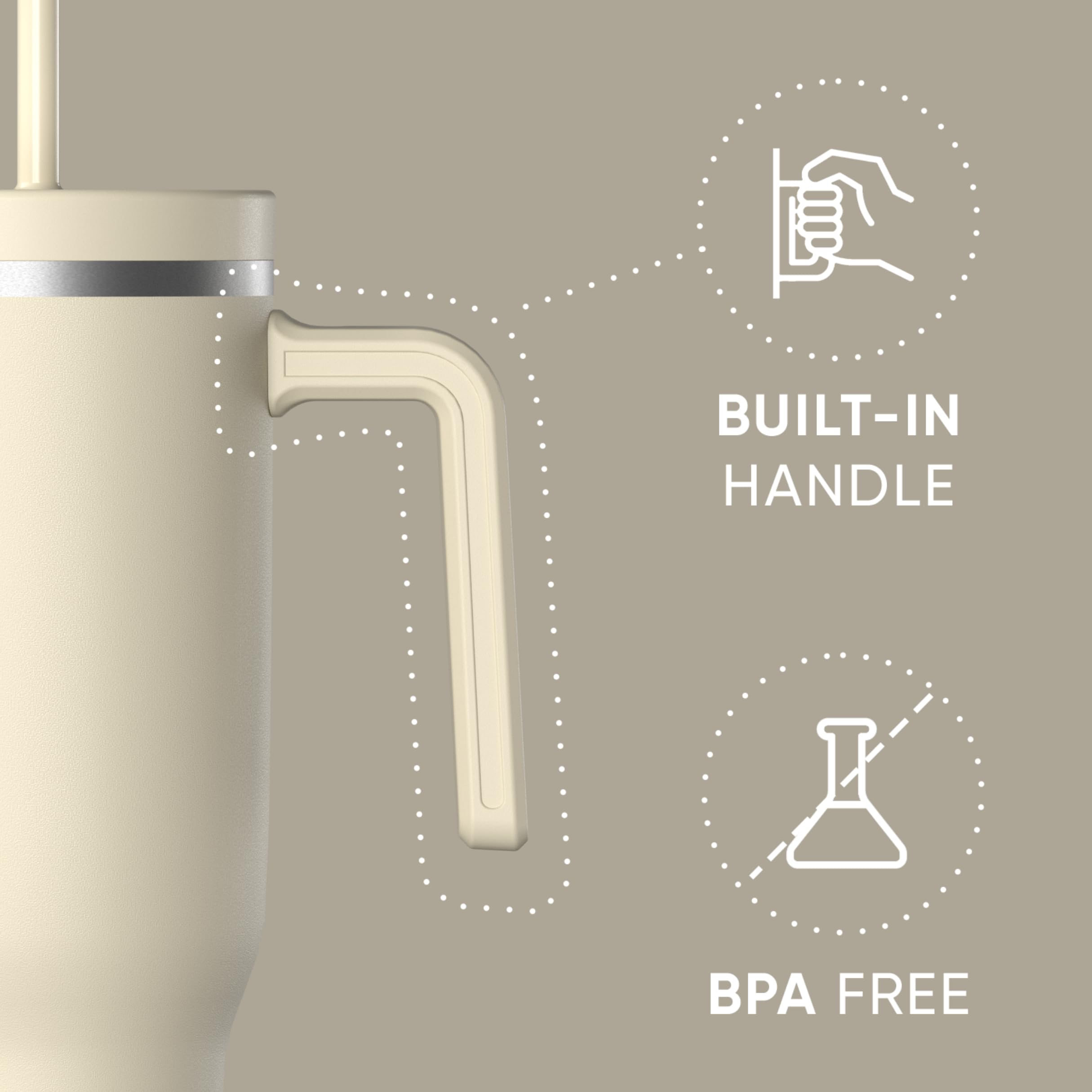 Hydrapeak Voyager 40oz Insulated Stainless Steel Tumbler with Handle & Straw Lid - Leakproof Travel Mug, Cupholder Friendly Water Bottle for Coffee, Tea & Cold Drinks - Perfect for Office, Gym, Hiking & Outdoor Adventures (Modern Cream)