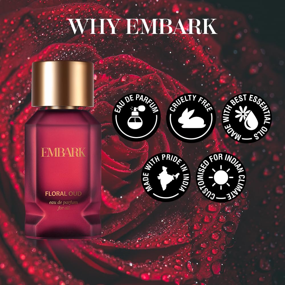 Premium Unisex EMBARK OUD Floral Perfume - 100ml Long Lasting Luxury Fragrance with Rich Oud & Floral Notes - Perfect for Date Nights, Special Occasions & Daily Wear