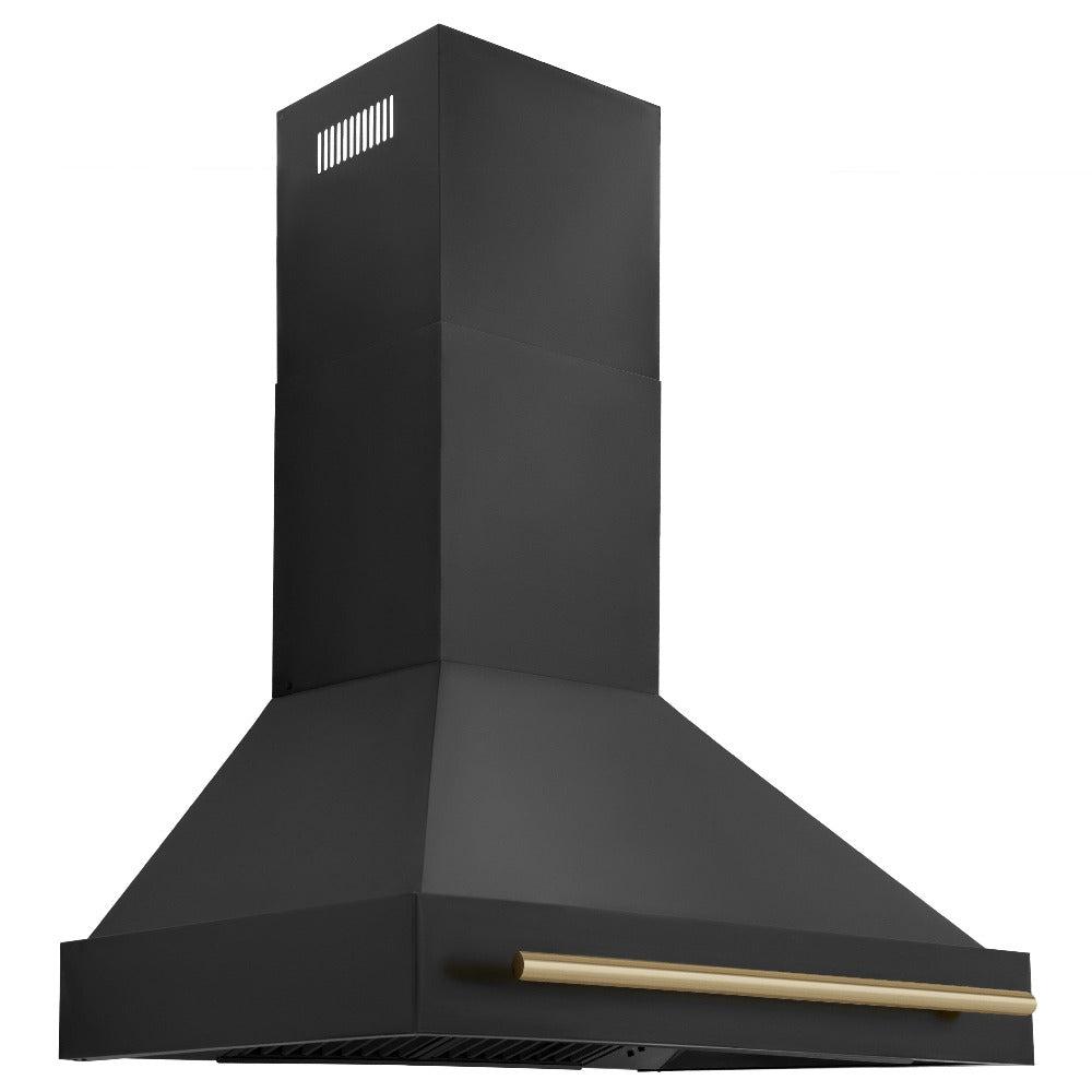 ZLINE Autograph Edition 36-inch Black Stainless Steel Dual Fuel Range & Range Hood with Champagne Bronze Accents - Professional Kitchen Package (2AKP RABRH36 CB) | Perfect for Gourmet Cooking & Modern Home Kitchens
