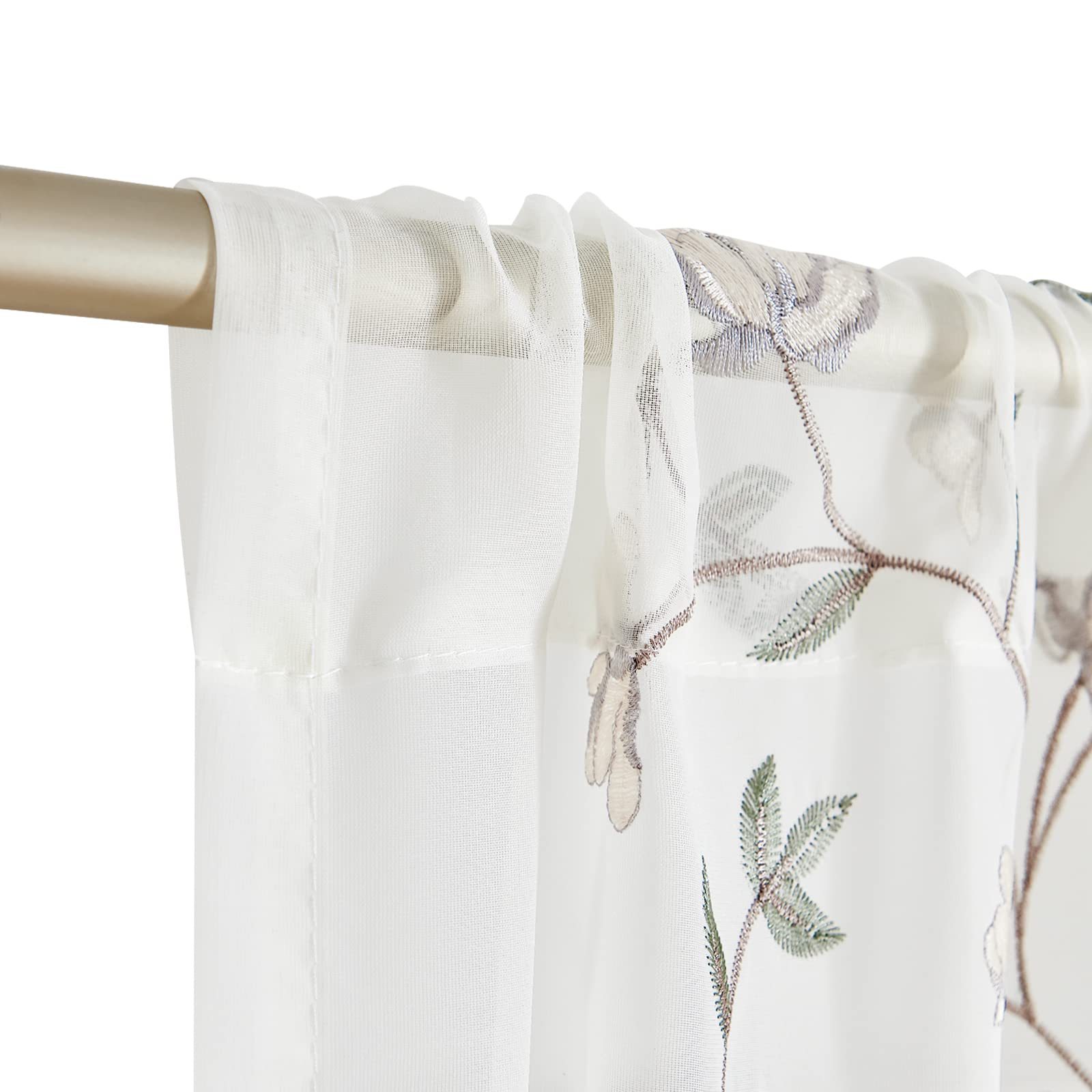 Jinchan Floral Embroidered Sheer Curtains - Semi-Transparent Drapes for Living Room & Bedroom, Grey Embroidery Window Panels with Rod Pocket, 96 Inch Length (Set of 2) - Perfect for Soft Lighting & Privacy in Home Decor
