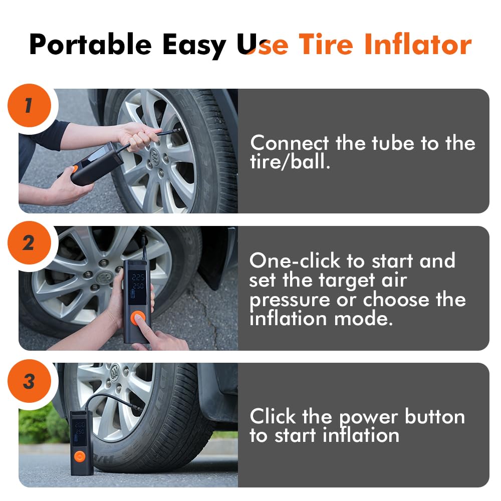 ZETTA 1024 Portable Air Compressor - 150 PSI Electric Tire Inflator for Car, Motorcycle & Balls | Fast Inflation with LED Light & 5 Nozzles | Perfect for Road Trips, Camping & Emergency Tire Repair