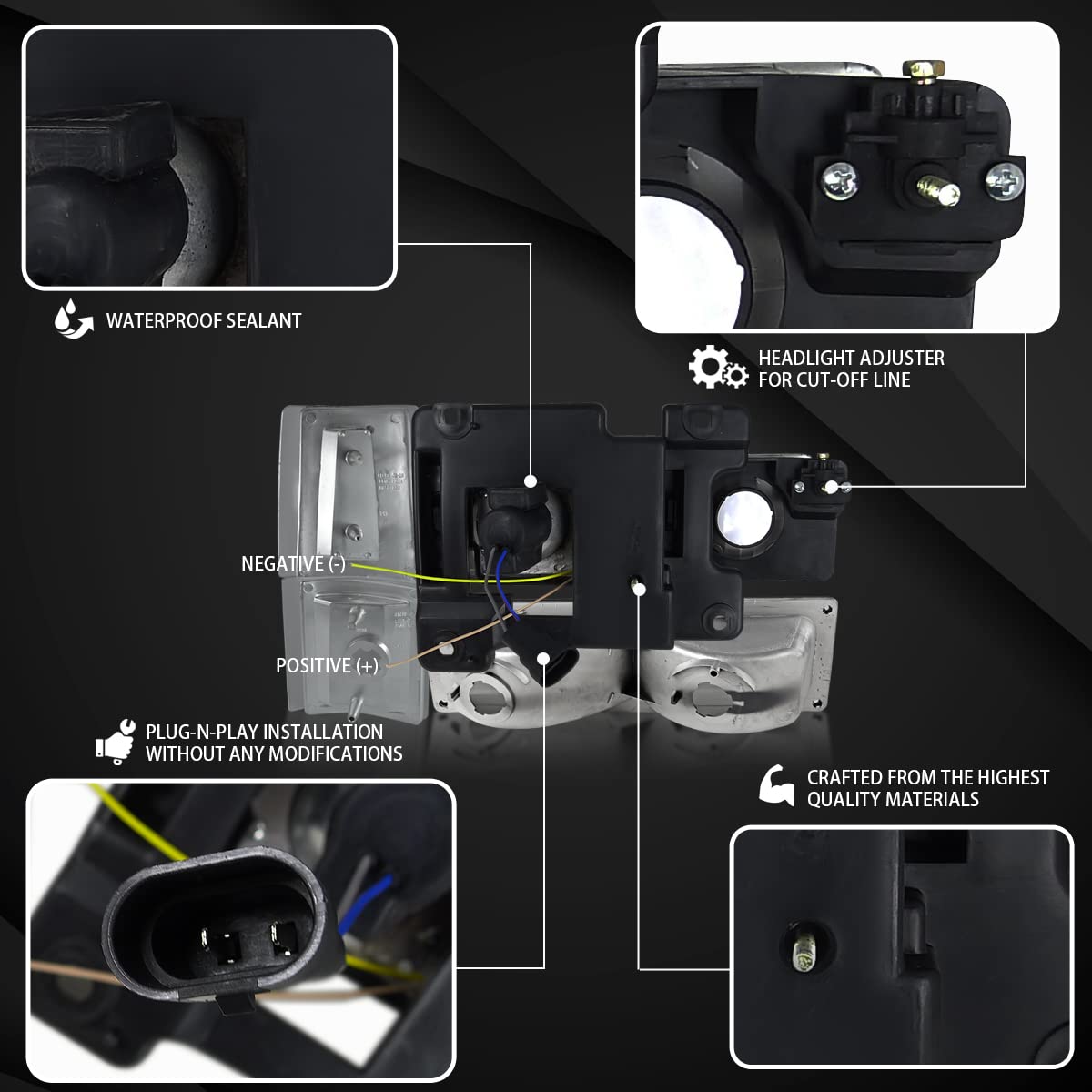 AUTOZENSATION LED Halo Black Projector Headlights & Bumper Lights Compatible with 1994-1998 GMC C/K C10, Sierra, Yukon, Suburban - Left & Right Pair Headlamp Assembly - Upgrade for Off-Road & Night Driving
