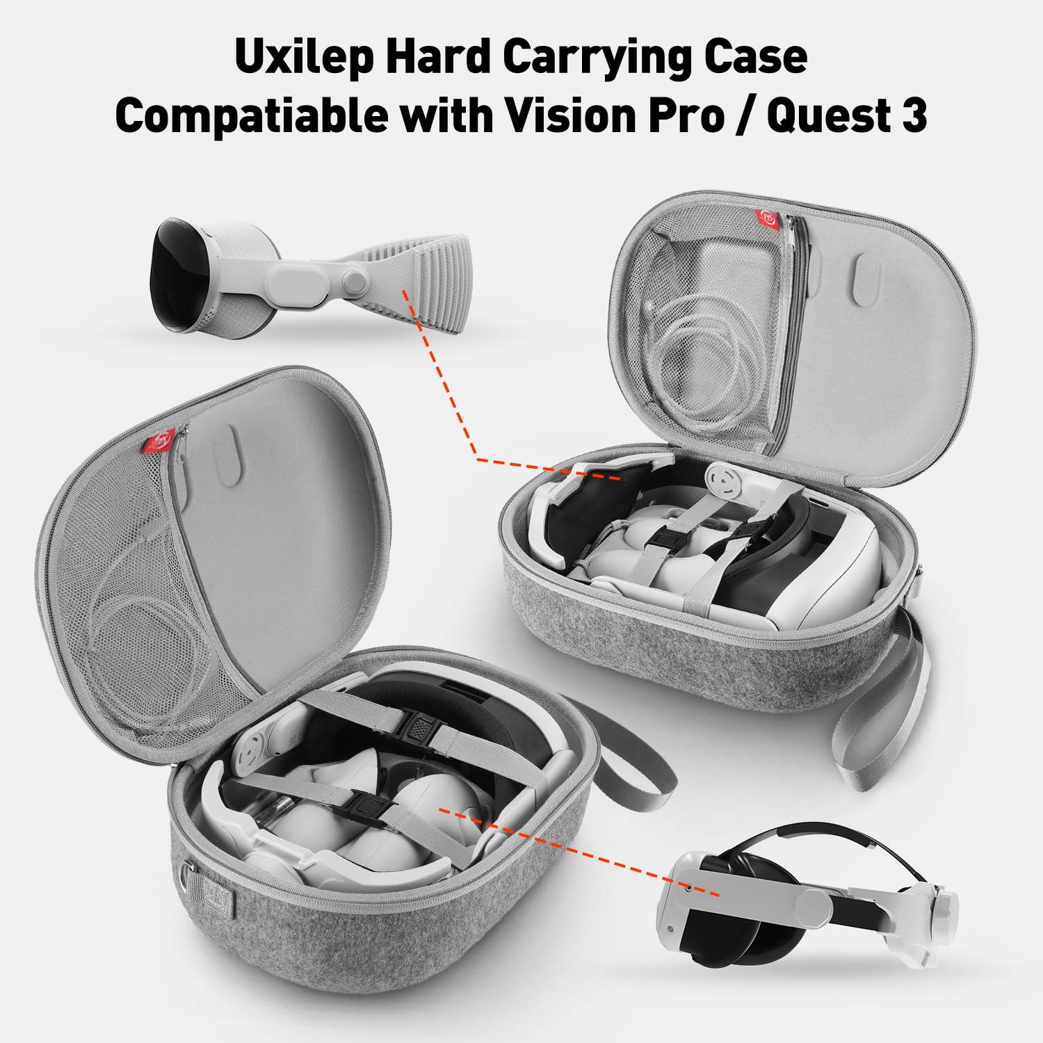 Meta Quest 3 Hard Carrying Case - Compatible with Oculus Quest 3 & Vision Pro VR Headset, Elite Strap & Touch Controllers Accessories - Durable Travel & Home Storage Protection for VR Gaming & Entertainment