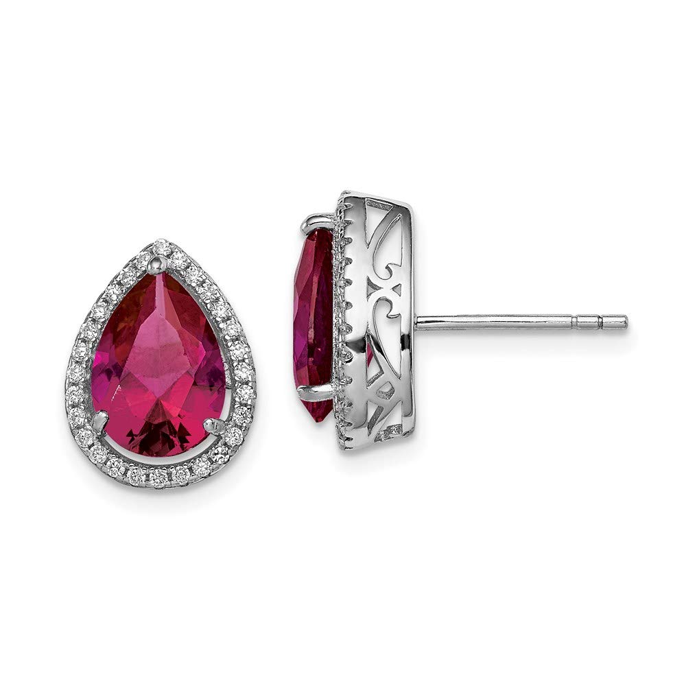 925 Sterling Silver Lab-Created Ruby & Cubic Zirconia Stud Earrings for Women - Elegant Fine Jewelry Gift for Her - Perfect for Weddings, Anniversaries & Special Occasions