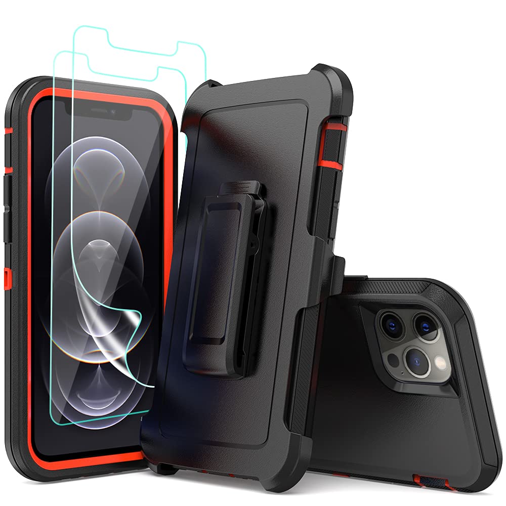 **Shockproof Heavy Duty Rugged Case with Screen Protector & Kickstand for iPhone 13 Pro Max 6.7 Inch - Full Body Protection, Belt Clip Holster (Orange) - Perfect for Outdoor, Work & Travel**