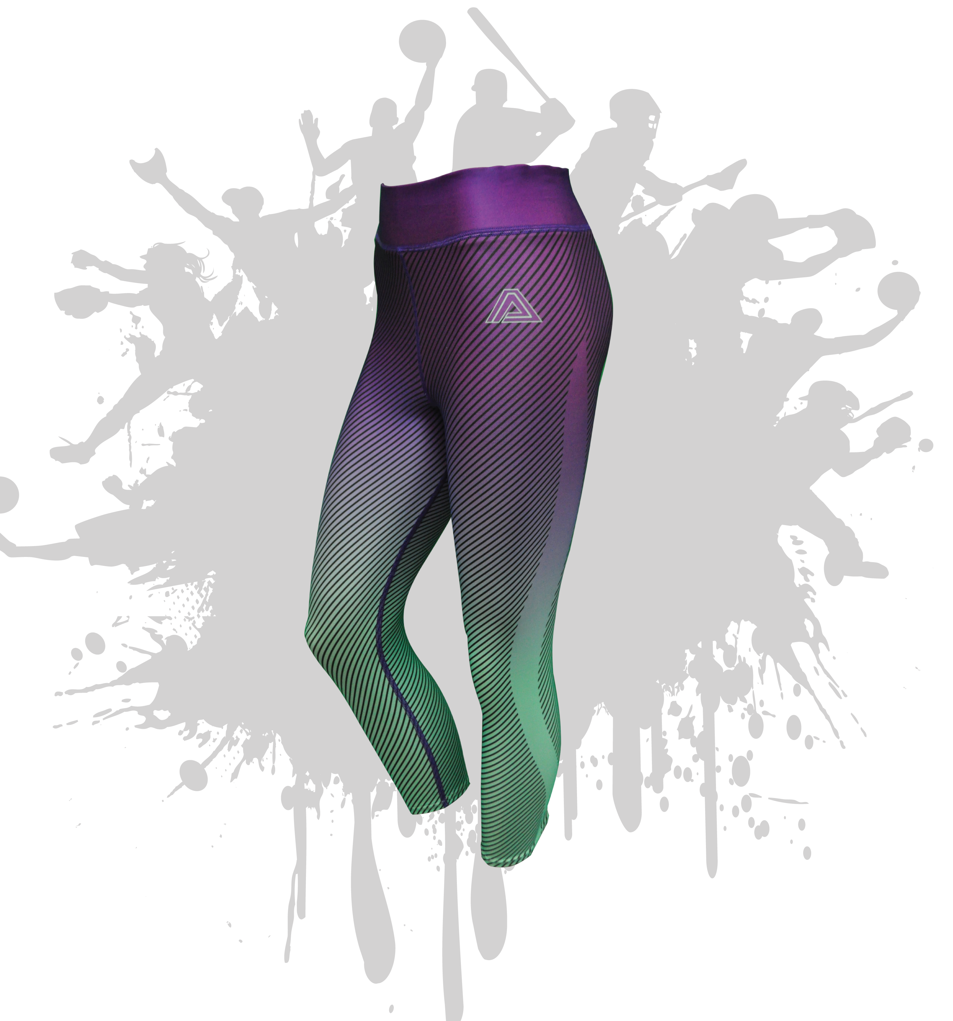 High Waist Linear Leggings for Women - Purple & Mint Color Block Yoga Pants | Workout, Running, Lounge & Everyday Wear