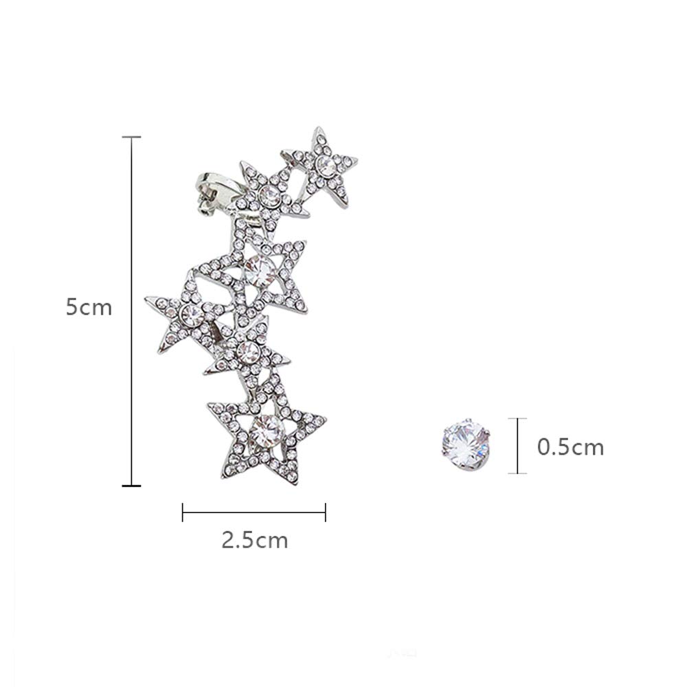 Bohemian Silver Star Rhinestone Asymmetrical Dangle Earrings for Women - Trendy Unique Disco Party Jewelry Set (Style 5) | Perfect for Night Out, Club Wear, Festival Accessories & Gift Giving