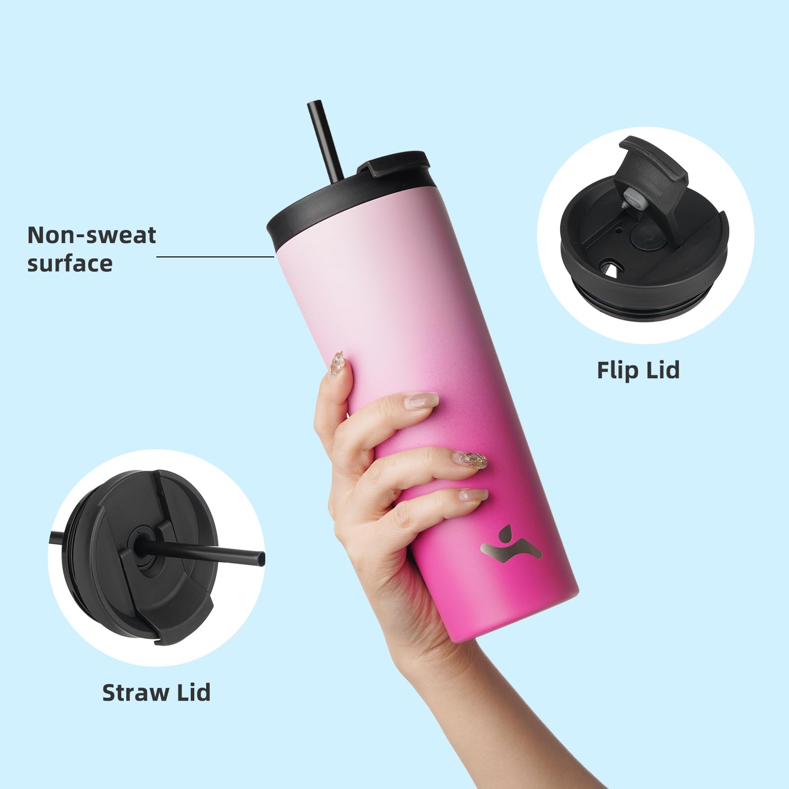 26oz Vacuum Insulated Stainless Steel Tumbler with Lid & 2 Straws - Leakproof Travel Mug for Coffee, Tea & Cold Drinks - Perfect for Office, Gym, Hiking & Outdoor Adventures (Cherry Red)