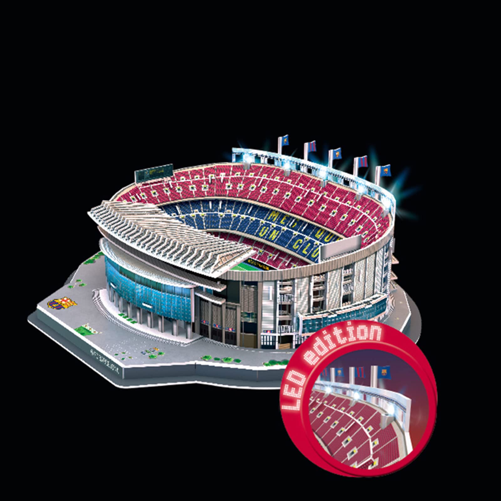 Camp Nou Stadium Puzzle Model with LED Lights - 16×15×4.9 Inches Barcelona FC Fan Gift, Collectible Toy for Home Decor & Office Display