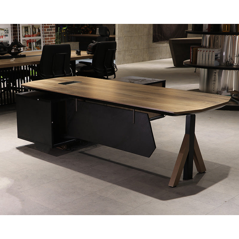 EASTON Electric Height Adjustable Standing Desk with Right Return - 2.2M Warm Oak & Black - Perfect for Home Office & Workspace Ergonomics