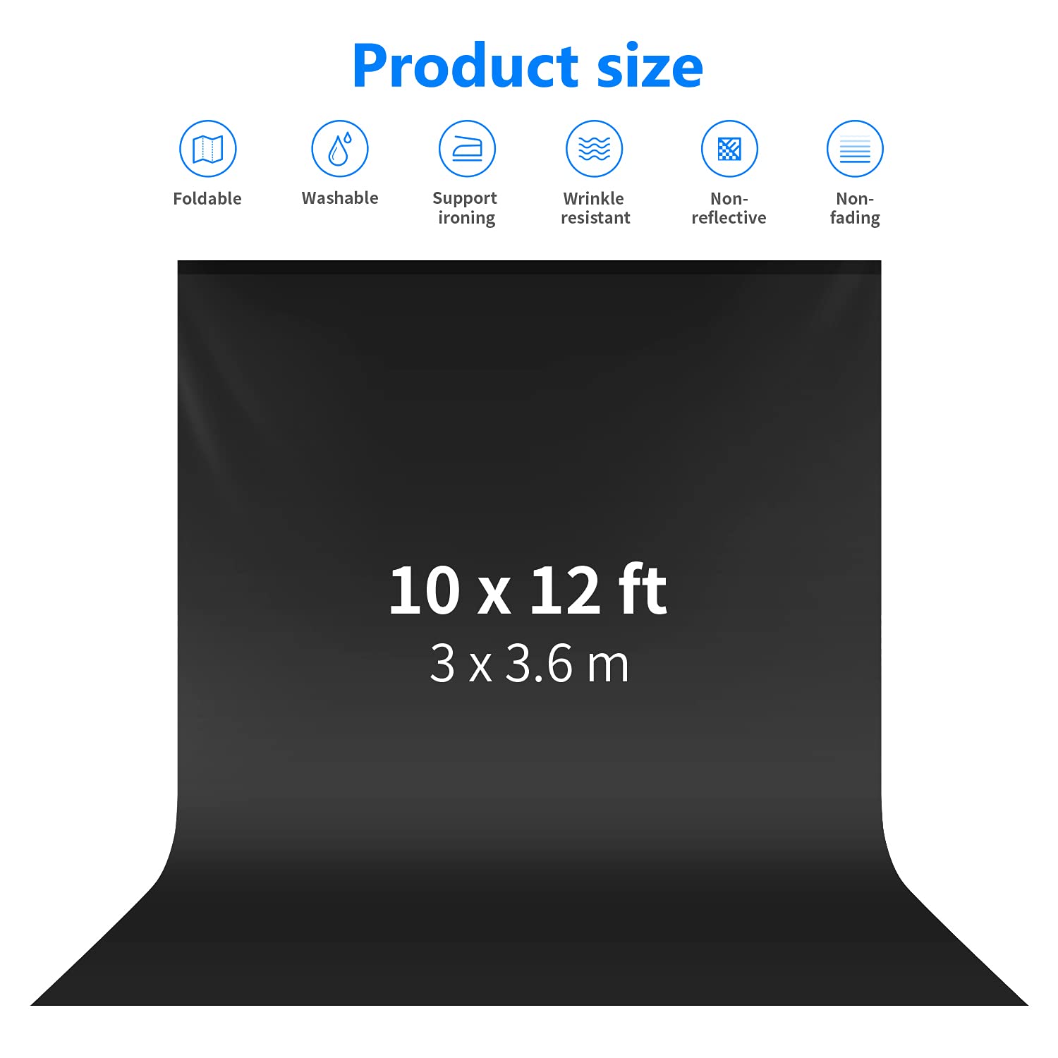 Neewer 10x12FT Black Muslin Photography Backdrop - 100% Pure Collapsible Studio Background for Photo, Video & TV (Background Only) - Perfect for Portraits, YouTube Videos & Product Shoots