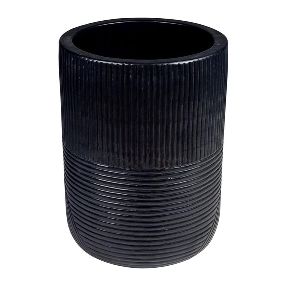 Modern Black Ceramic 2-Piece Textured Plant Pots - Indoor/Outdoor Succulent & Small Plant Decor for Home, Office, and Garden