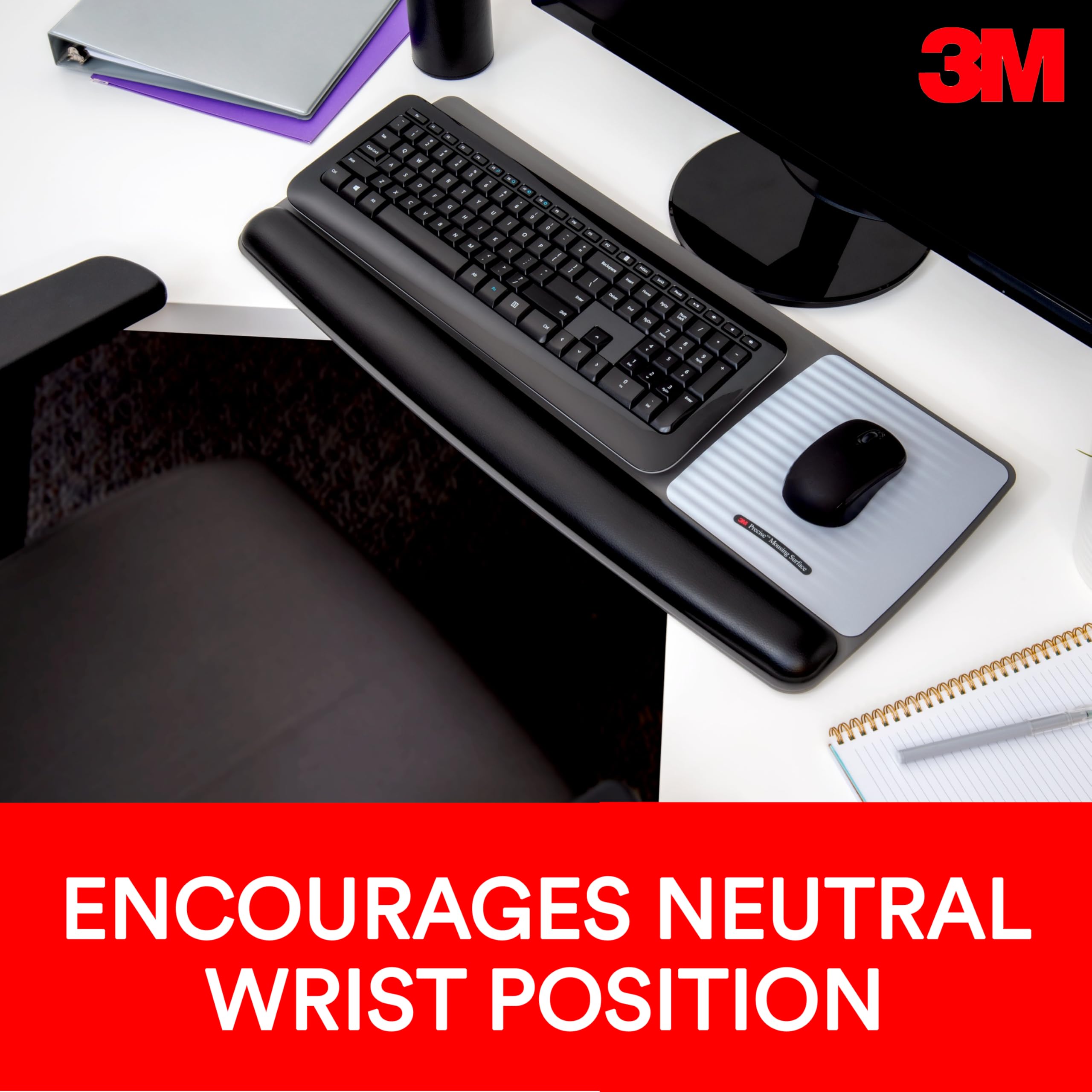 3M Gel Wrist Rest for Keyboard and Mouse - Ergonomic Tilt-Adjustable Platform with Precise Mouse Pad - 25.5