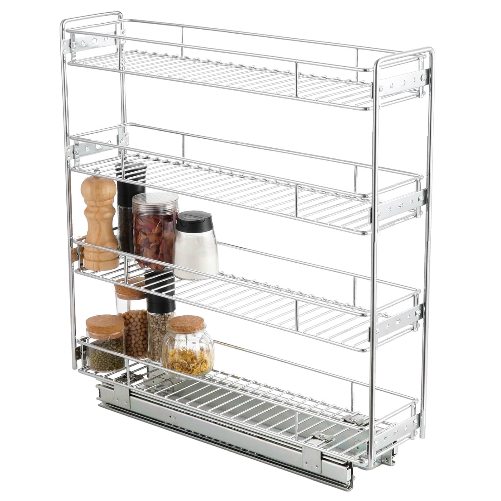OCG 4-Tier Pull Out Kitchen Cabinet Spice Rack Organizer - Slim Slide Out Wire Basket Shelves (5