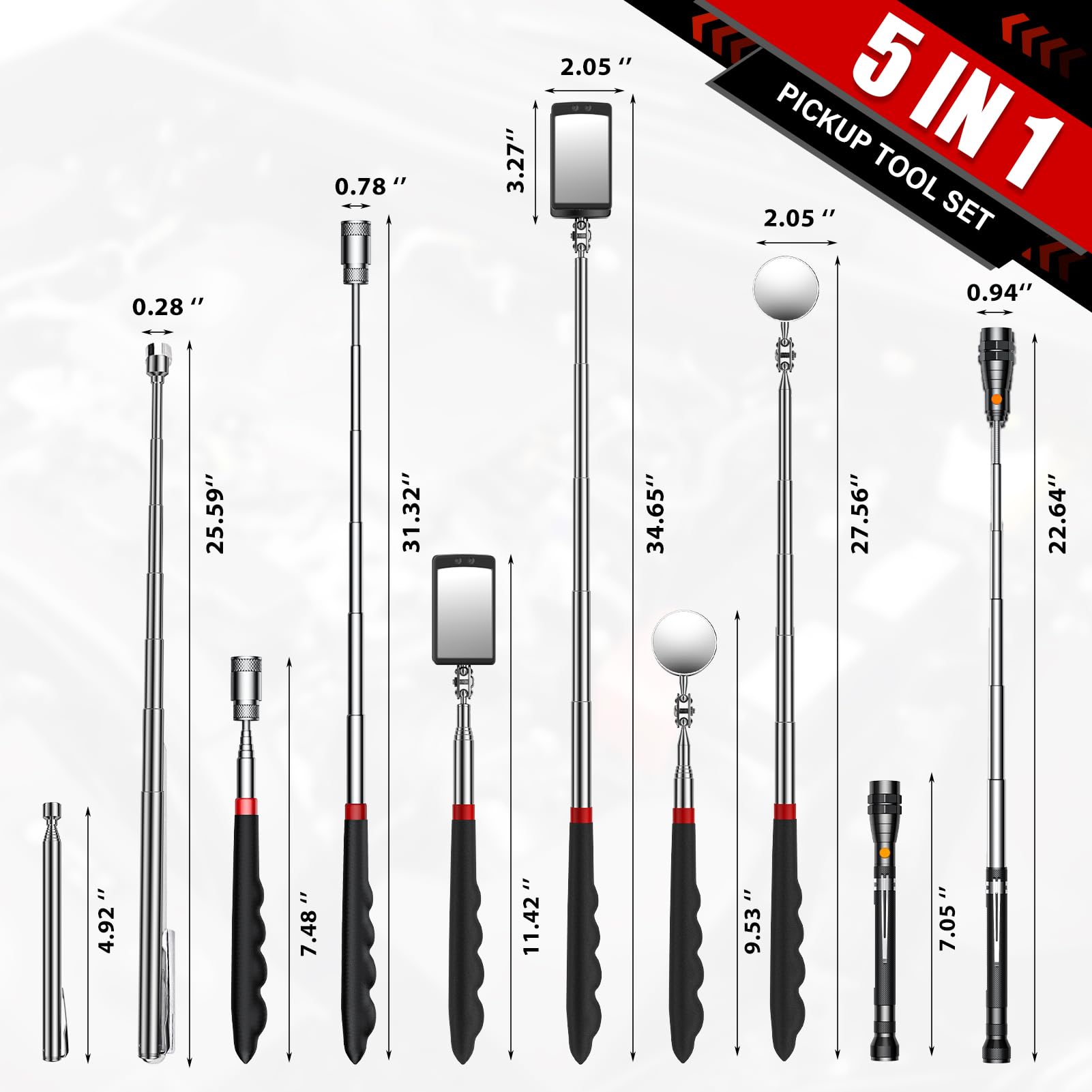 Magnetic Pick Up Tool Set with Telescoping Handle & LED Flashlight - Extendable Magnet Grabber with Inspection Mirror - Perfect Gifts for Men, Women, Dad, Husband - Great for Car Repair, Workshop, Construction & DIY Projects