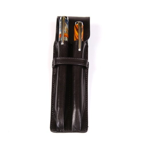 Premium Genuine Leather Double-Black Pen Holder - Elegant Desk Organizer for Office, Home & School Use