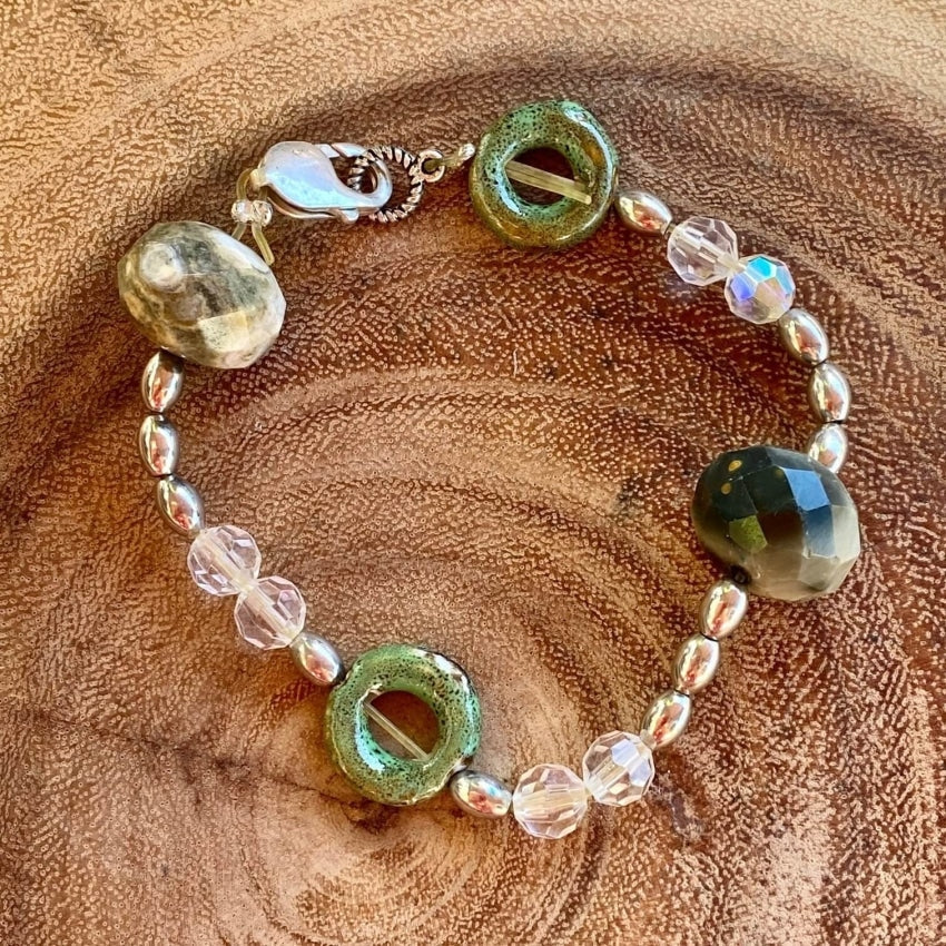 Sterling Silver Jasper Glass Bead Bracelet & Anklet Set - Handmade Boho Jewelry for Women - Perfect for Beach, Wedding & Everyday Wear