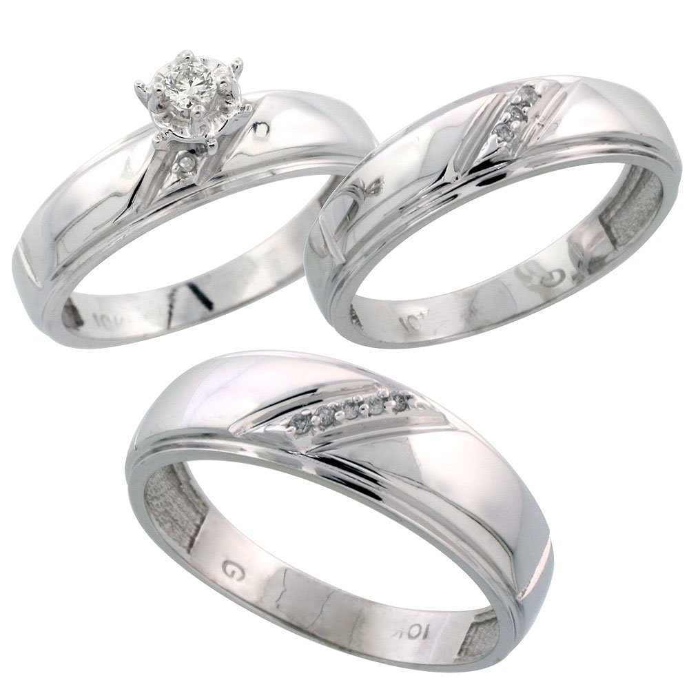 Sterling Silver Diamond Wedding Ring Set for Men & Women - His 7mm & Hers 5.5mm Band with Rhodium Finish - Sizes 8-14 for Him - Perfect for Engagement, Anniversary & Couple Jewelry Gifts
