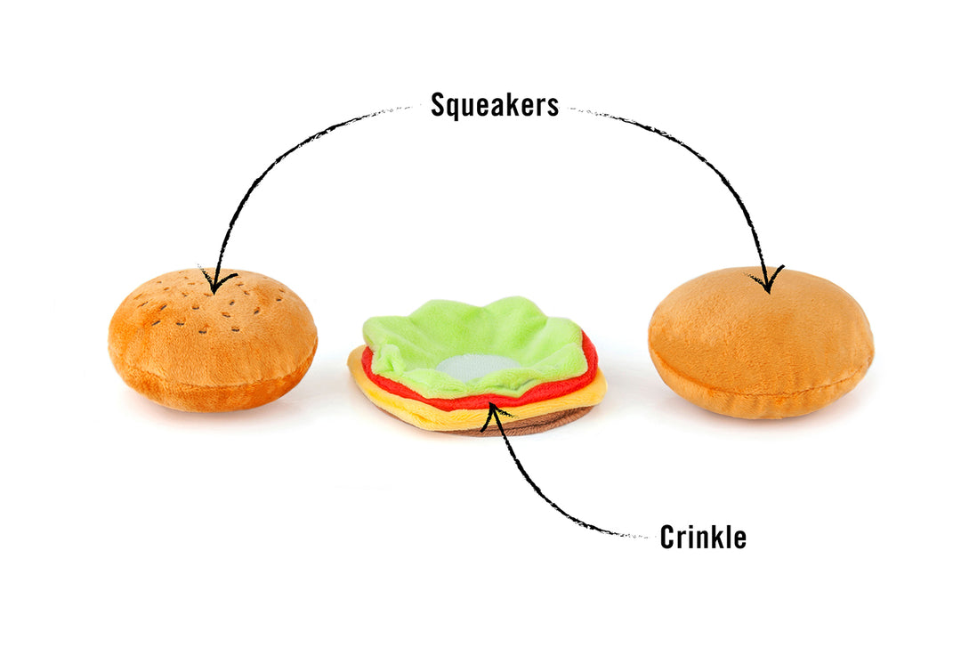 American Classic® La Hamburguesa Plush Dog Toy - Soft & Durable Chew Toy for Small & Large Dogs - Perfect for Playtime, Training & Cuddling