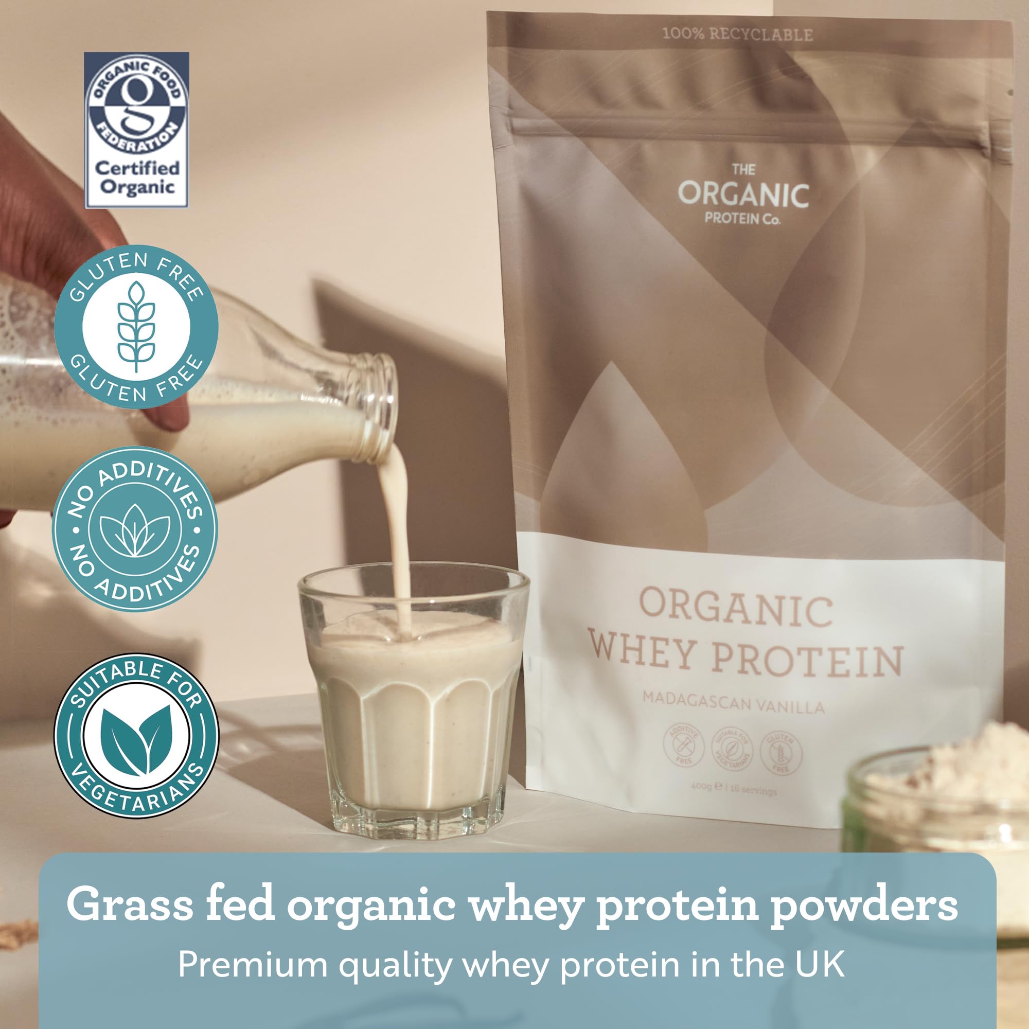 Organic Whey Protein Powder - Madagascan Vanilla Flavor | Grass-Fed, Gluten-Free, Vegetarian, Additive-Free Protein Supplement for Muscle Recovery & Weight Management - Perfect for Post-Workout Shakes & Healthy Smoothies - 400g