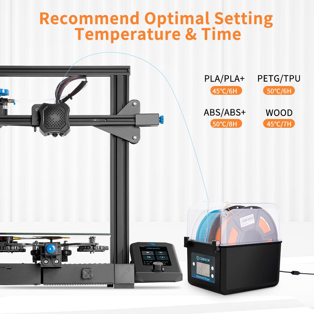 Comgrow Upgraded 3D Printer Filament Dryer Box - Large Capacity 2KG Filament Dehydrator for PLA, PETG, TPU, ABS - Compatible with 1.75mm & 2.85mm Filament | Perfect for 3D Printing, Storage & Moisture Protection