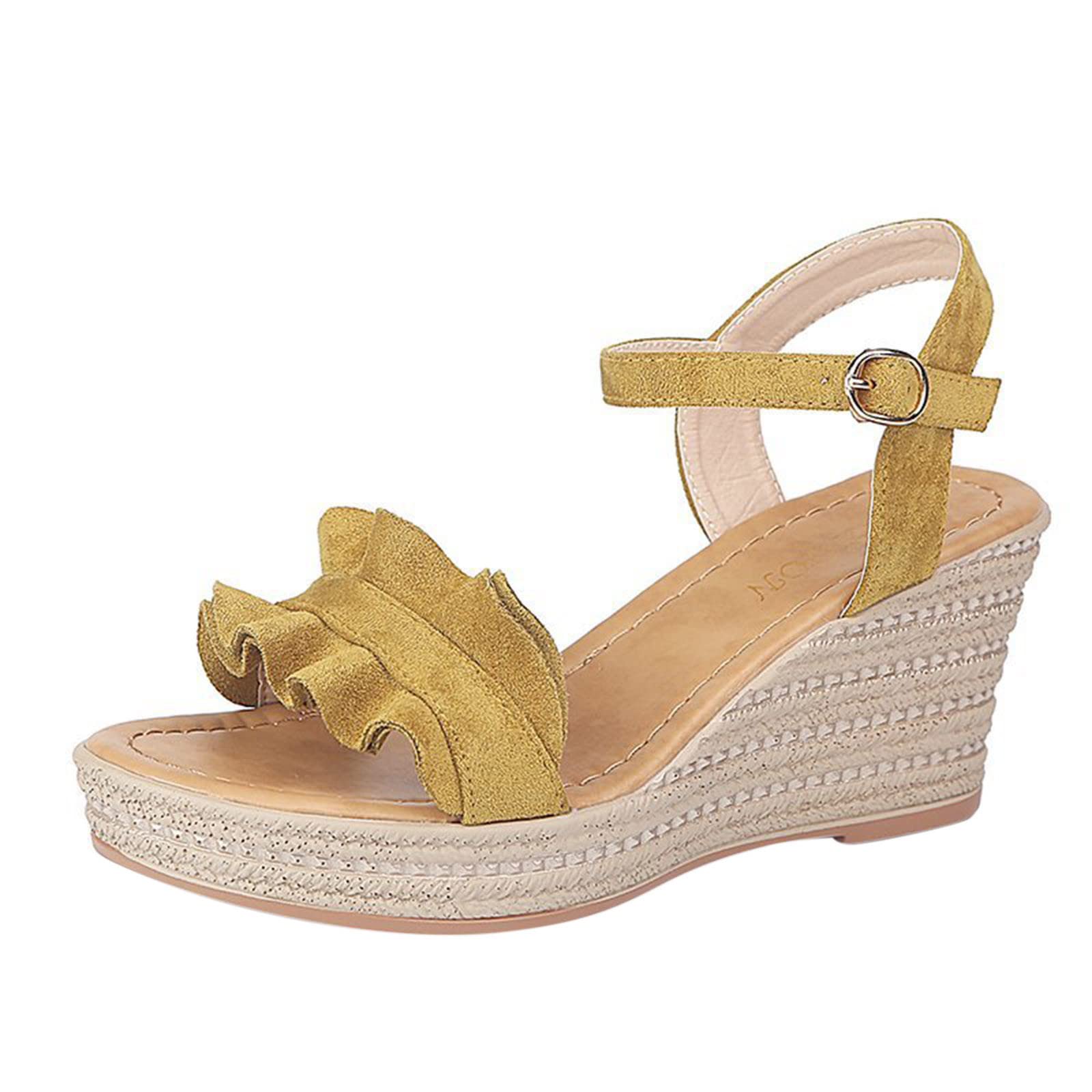 Women's Blue Peep Toe Sandals with Retro Strap & Buckle - Fashion Summer Wedge Sandals for Casual Outings, Beach Vacations & Everyday Comfort