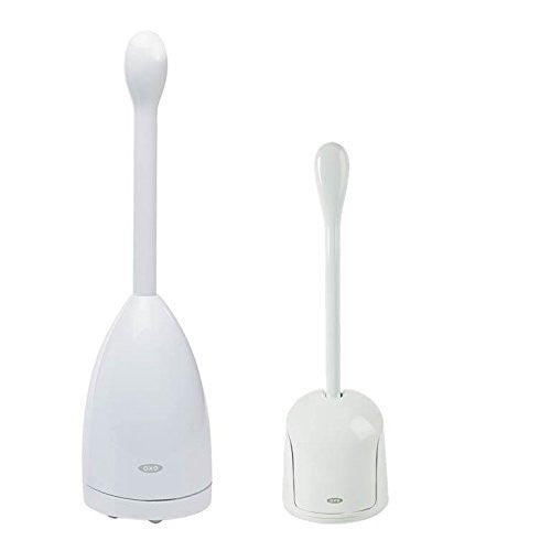 OXO Compact Toilet Brush with Holder - Space-Saving Bathroom Cleaning Tool for Small Spaces | Ideal for Apartments, RVs & Tight Bathrooms
