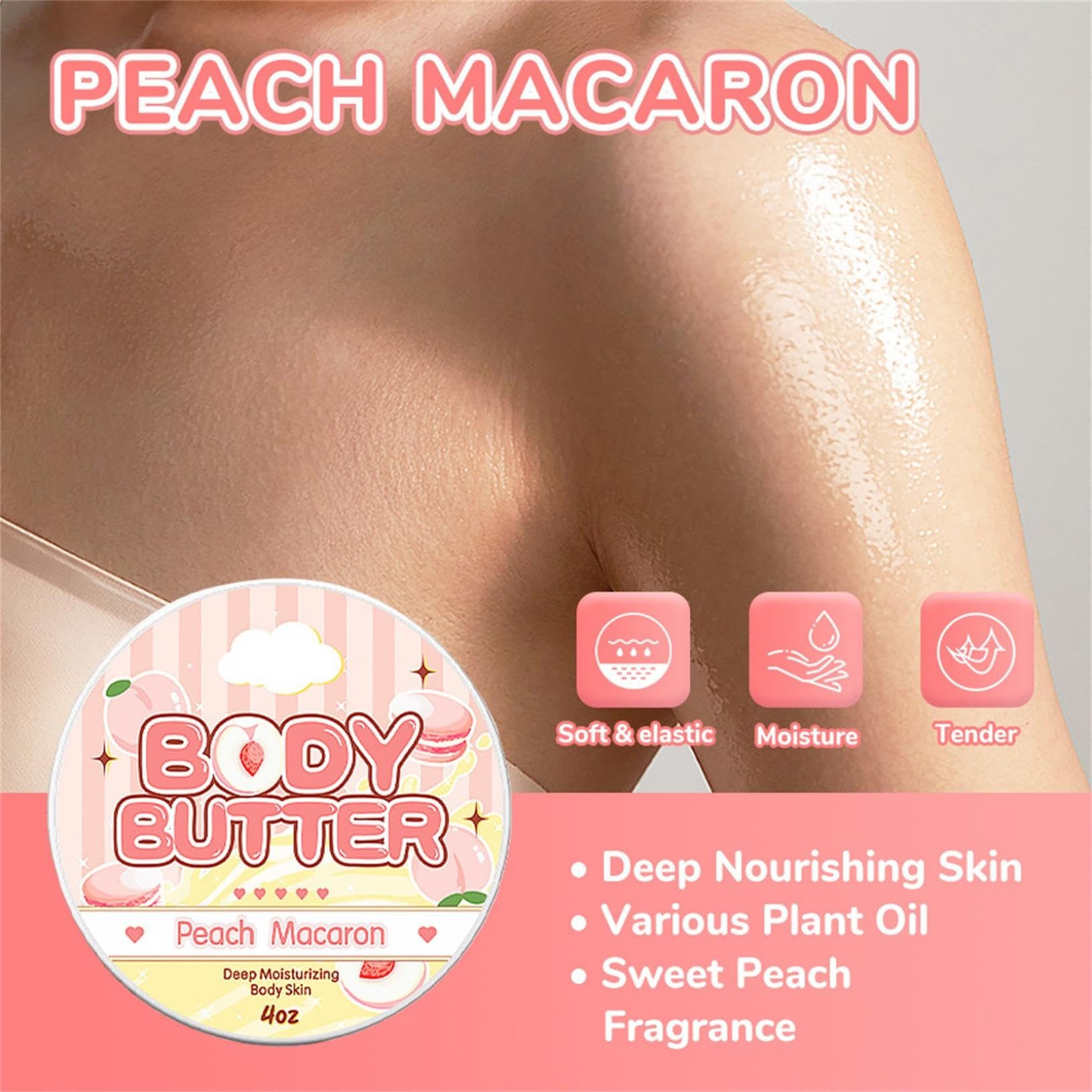 Peach Scented Hydrating Body Butter for Women - Ultra Moisturizing Lotion for Extremely Dry Skin - Nourishing Body Cream with Shea Butter - Perfect for Daily Use & Nighttime Skincare Routine (1pc)
