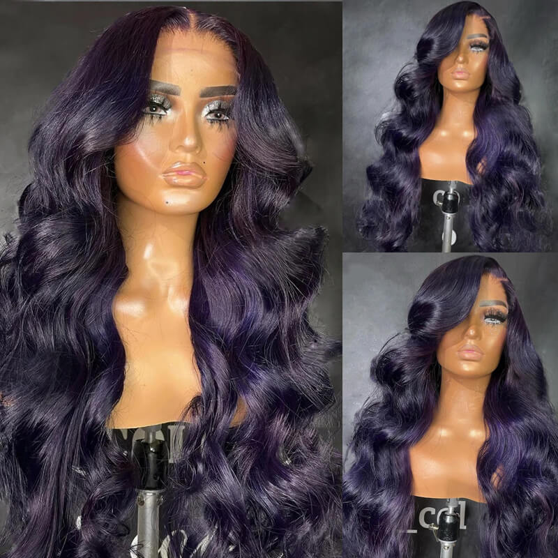 Eullair Dark Purple Glueless Body Wave Lace Front Wig - Affordable Human Hair Wig for Brown Skin Women | Perfect for Daily Wear, Cosplay & Special Occasions