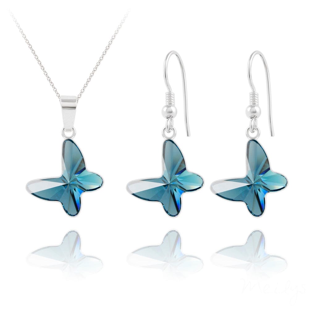 Elegant Blue Butterfly Silver Jewelry Set - Necklace, Earrings & Bracelet for Women | Perfect Gift for Birthday, Anniversary & Special Occasions
