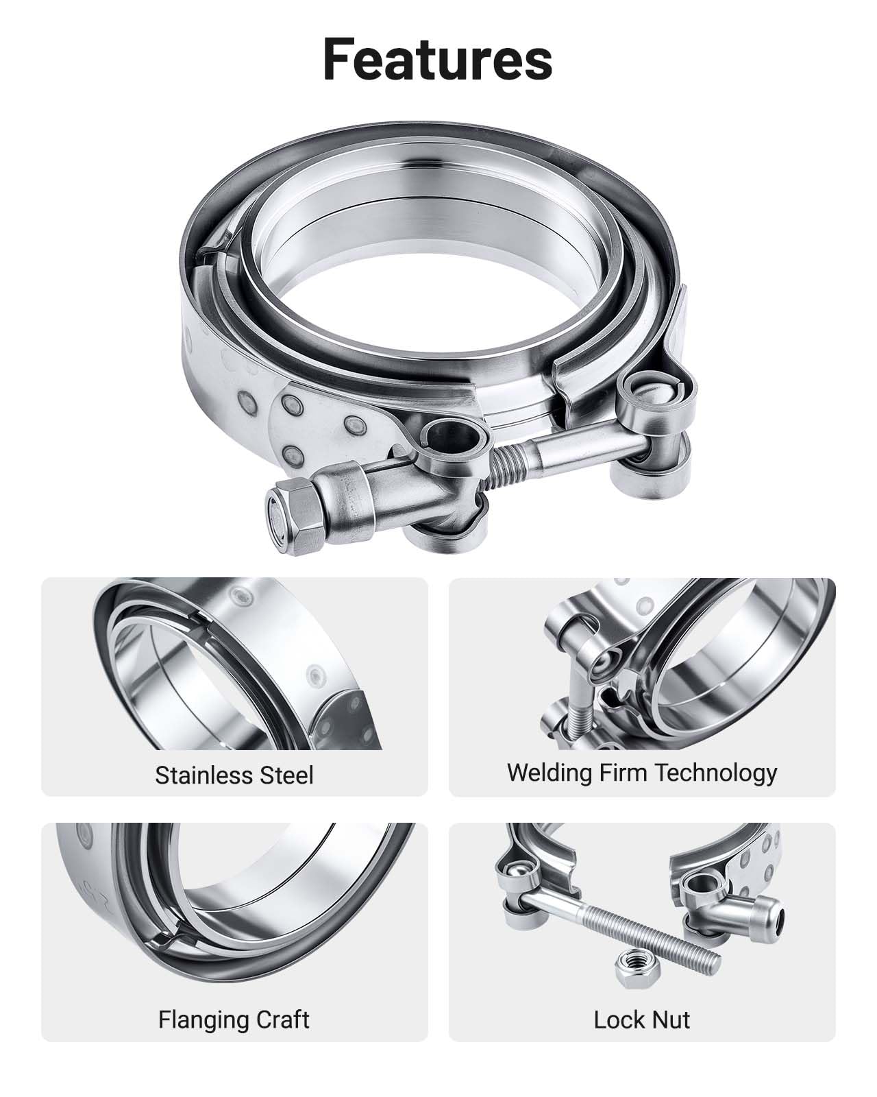 EVIL ENERGY 3.0 Inch V Band Clamp - Stainless Steel Exhaust Clamp with Flange Flat Mild Steel - Perfect for Turbocharger & Performance Exhaust Systems