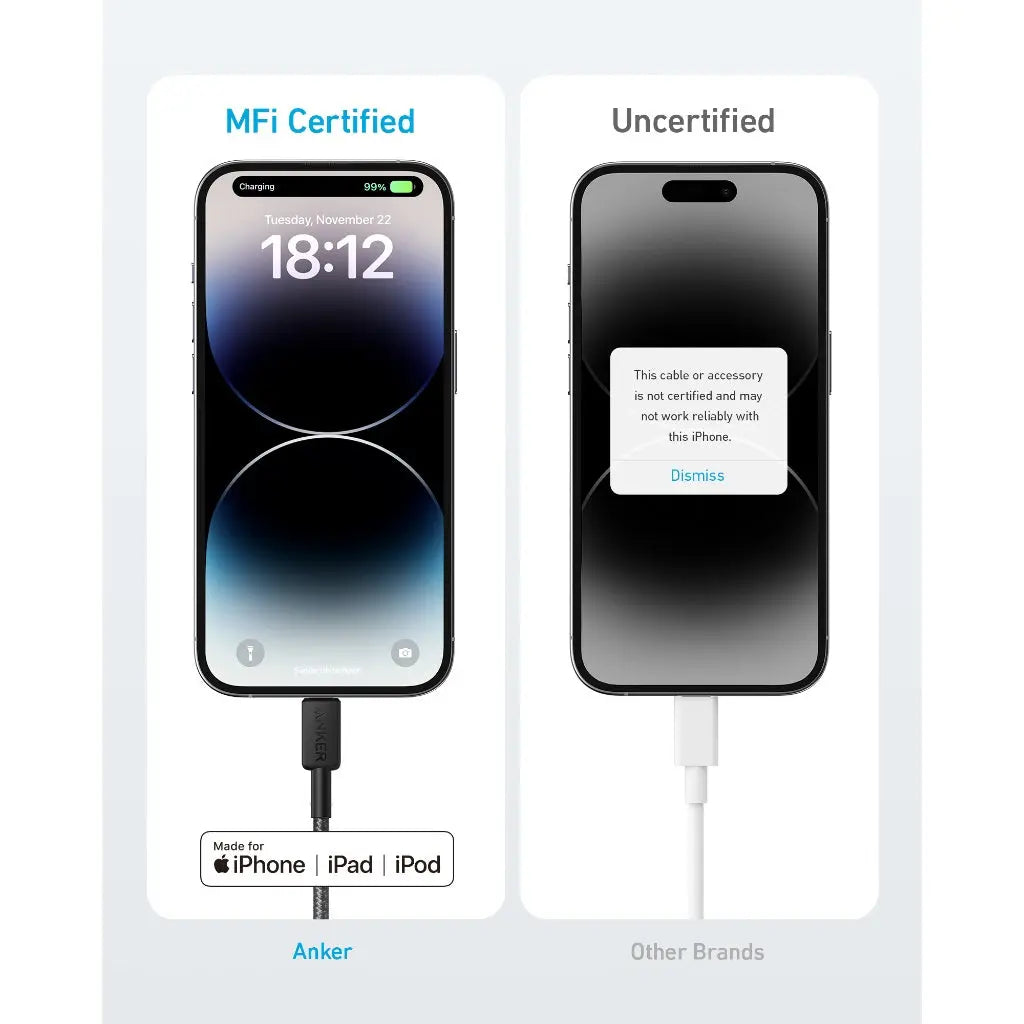 Anker 322 PowerLine USB C to Lightning Cable 3ft/0.9m 60W Fast Charging Cable for iPhone 14/13/12/11/X/8 - Durable & Tangle-Free Charging Cord for Home, Office & Travel (Model A81B5)