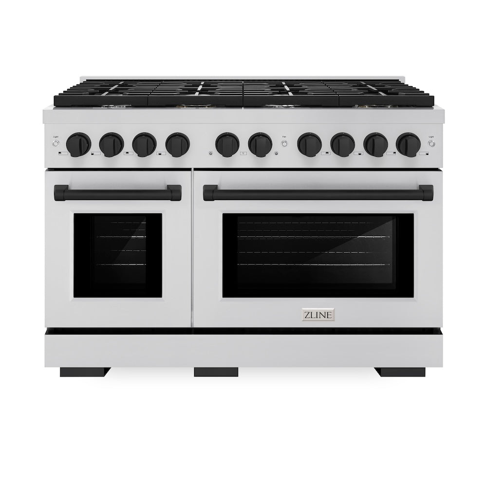 ZLINE Autograph Edition 48-inch 6.7 cu. ft. Dual Fuel Range with 8-Burner Gas Cooktop - Stainless Steel & Matte Black (SDRZ 48 MB) - Perfect for Large Kitchens & Professional Cooking