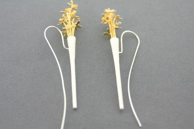 22K Gold Plated Silver Ikebana Flower Earrings - Elegant Japanese Floral Jewelry for Women, Perfect for Weddings, Parties & Special Occasions