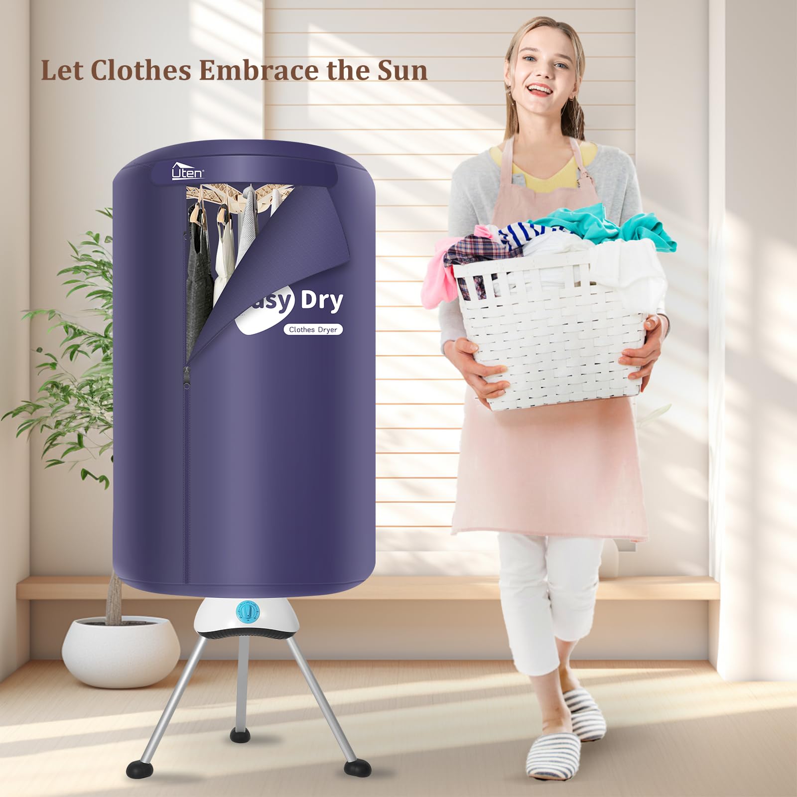 55 Inch Navy Blue Electric Clothes Dryer with Timer - Portable Laundry Drying Rack & Wardrobe for Apartments, Homes - Perfect for Small Spaces, Dorm Rooms & Quick Drying Clothes Indoors