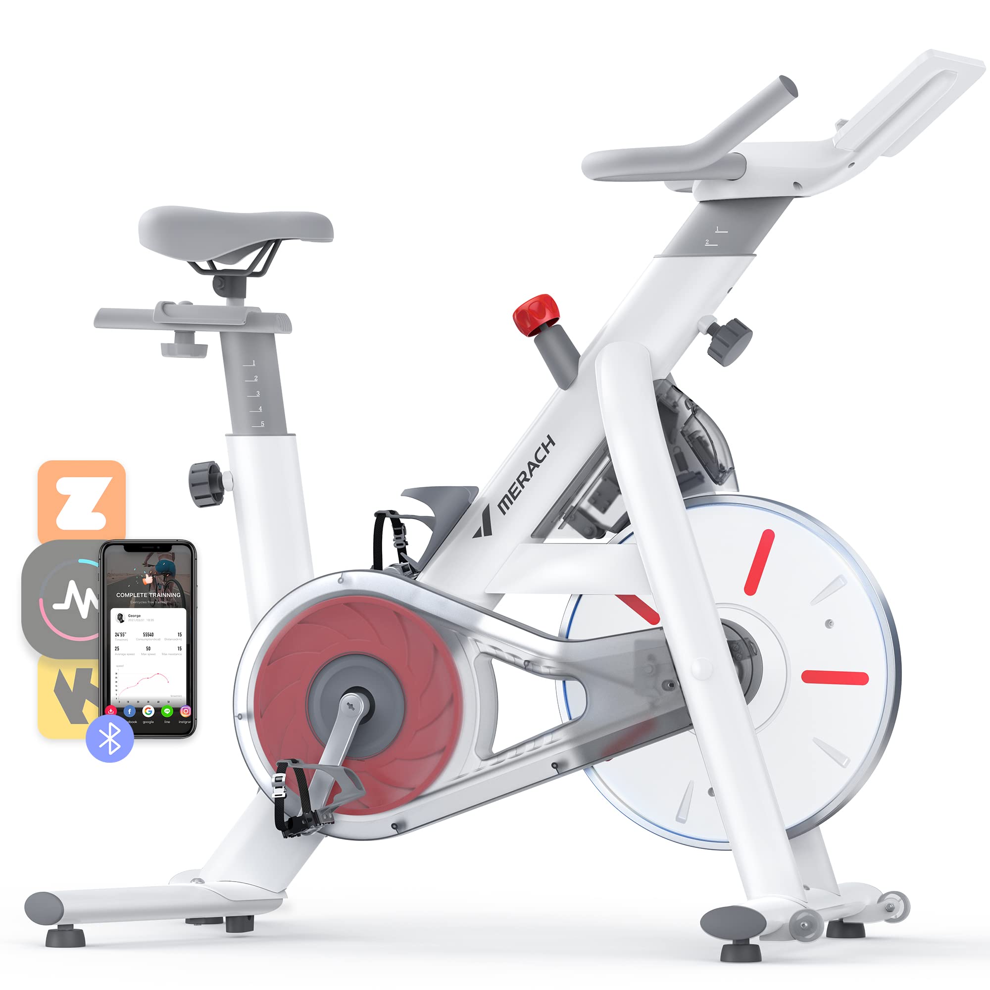 MERACH Magnetic Resistance Exercise Bike for Home - Bluetooth Stationary Bike with Auto Resistance, 330-350lbs Weight Capacity, iPad Holder & Transport Wheels - Perfect for Indoor Cycling, Cardio Workouts & Home Gym Fitness Training