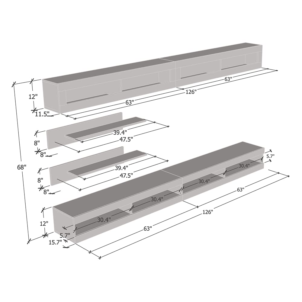 Modern Wall-Mounted TV Stand with Storage Shelves & LED Lights - Floating Entertainment Center Console for Bedroom & Living Room - Black I2 34TV Stand by Meble Furniture (Perfect for Small Spaces & Home Theater Setup)