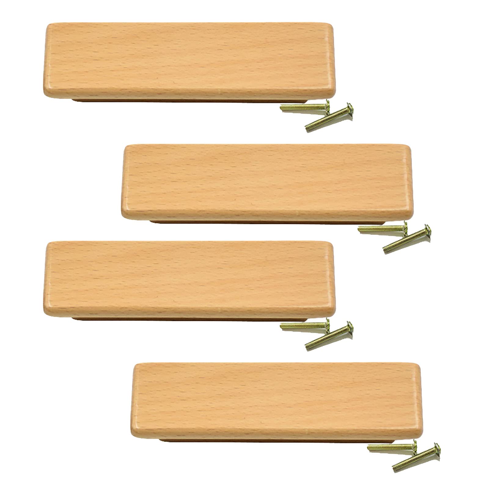4-Pack Wooden Cabinet Handles & Knobs - 128mm Hole Center - Drawer Pulls for Kitchen Cabinets, Wardrobes, Dressers & Furniture (Includes Screws) - Perfect for Home Renovation & DIY Projects