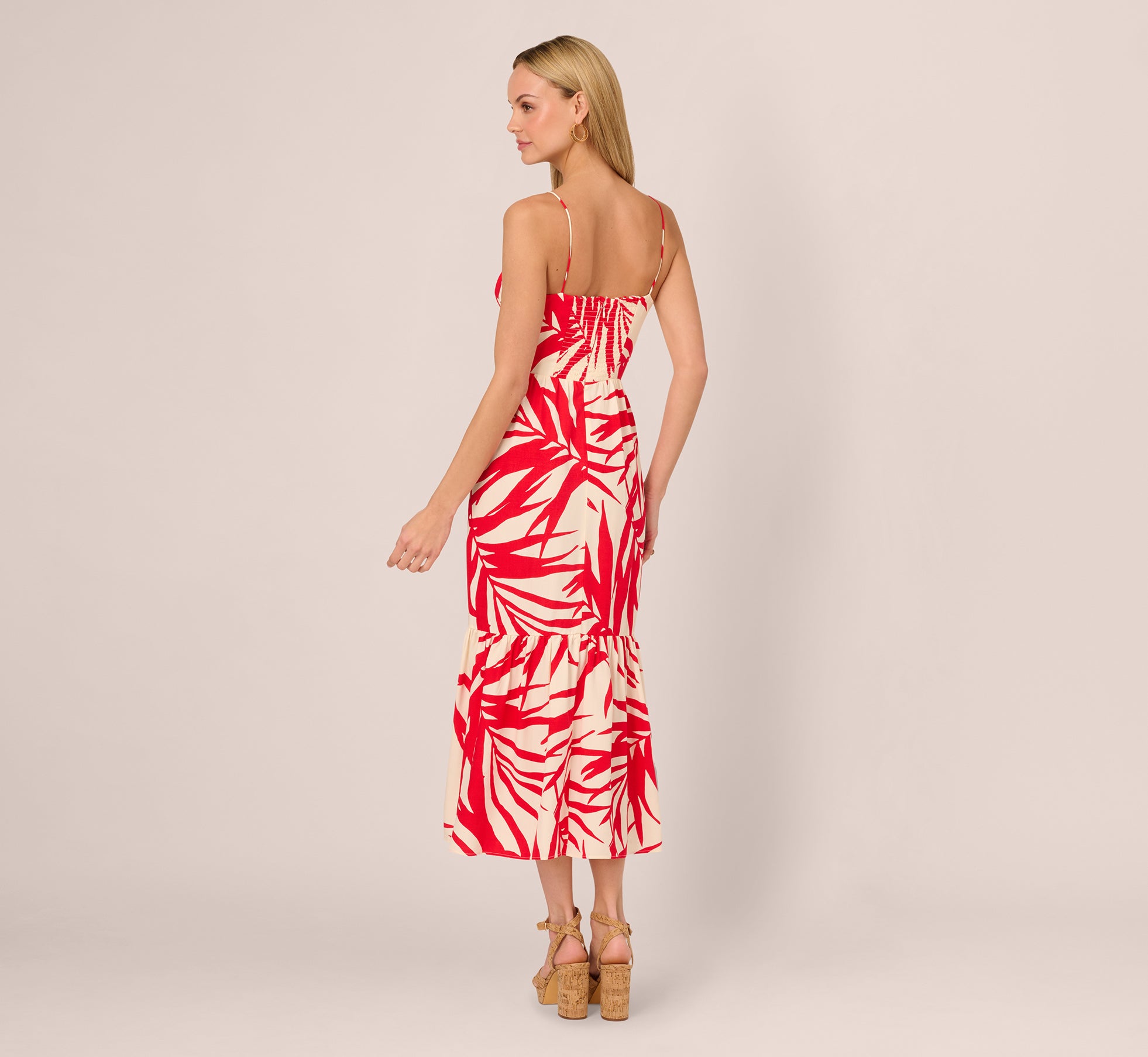 Red & Ivory Beaded Strap Palm Leaf Flounce Sundress - Boho Beach Dress for Summer Vacations, Pool Parties & Tropical Getaways