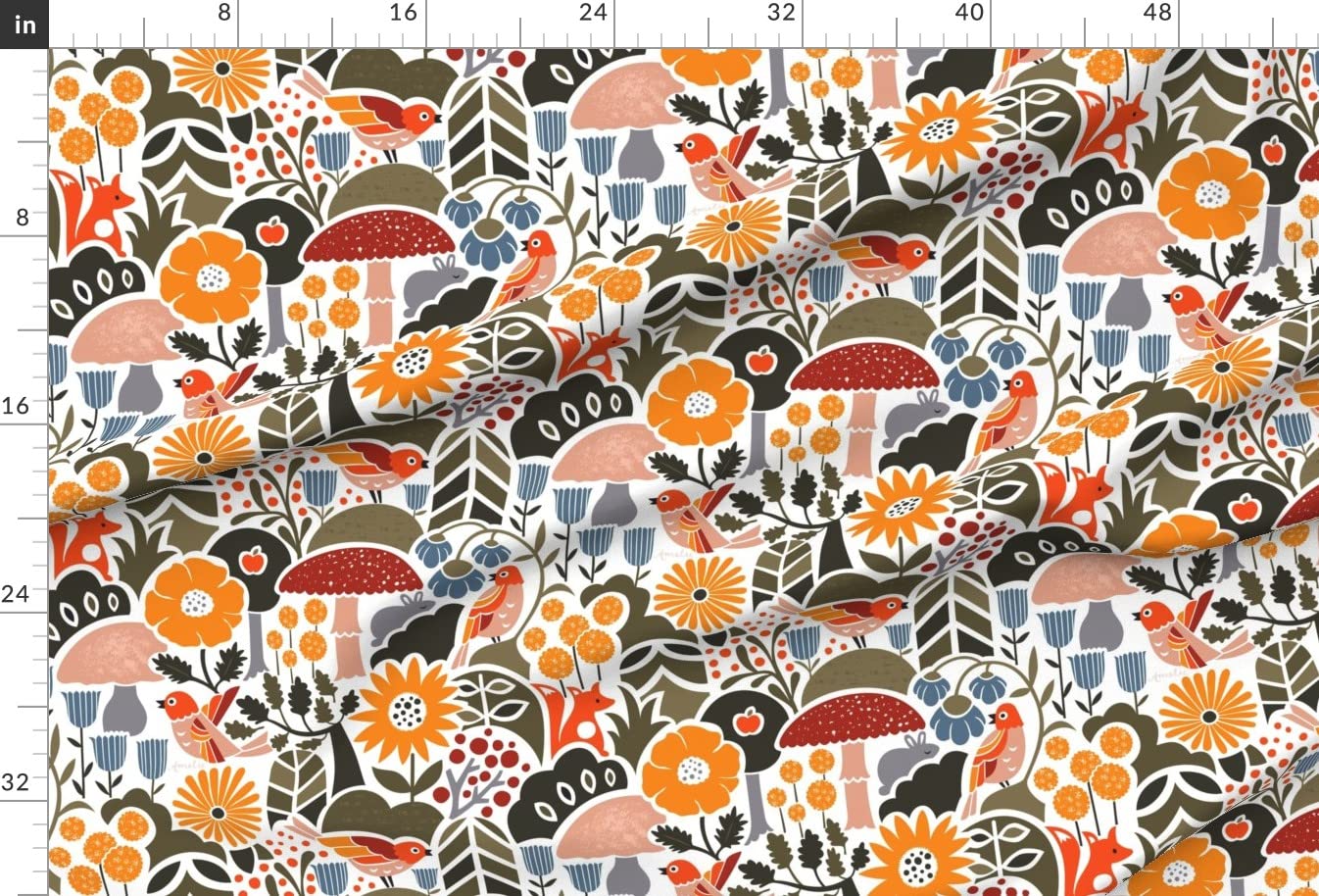 Scandinavian Mushroom Cottagecore Autumn Woodland Floral Printed Minky Fabric by The Yard - Soft & Durable for Sewing Baby Blankets, Quilt Backing, Plush Toys - Perfect for DIY Nursery Decor, Cozy Home Projects & Handmade Gifts