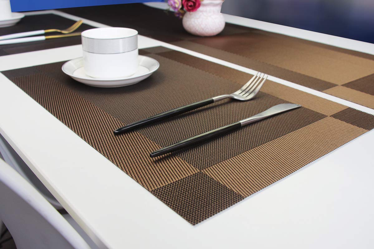 PIGCHCY Elegant Round Placemats Set with Matching Table Runner - 6pc Round Placemats + 1pc Table Runner in Chocolate Brown - Durable & Easy-Clean Dining Table Decor for Formal Dinners, Holiday Gatherings & Home Entertaining