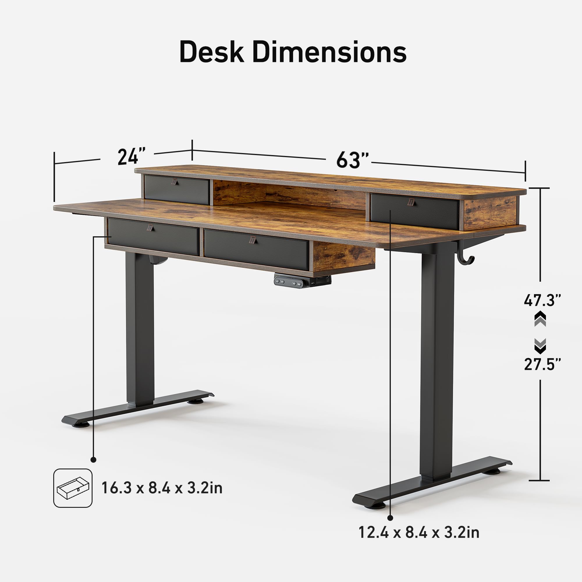 FEZIBO 63 Inch Electric Height Adjustable Standing Desk with 4 Drawers & Storage Shelf, 63