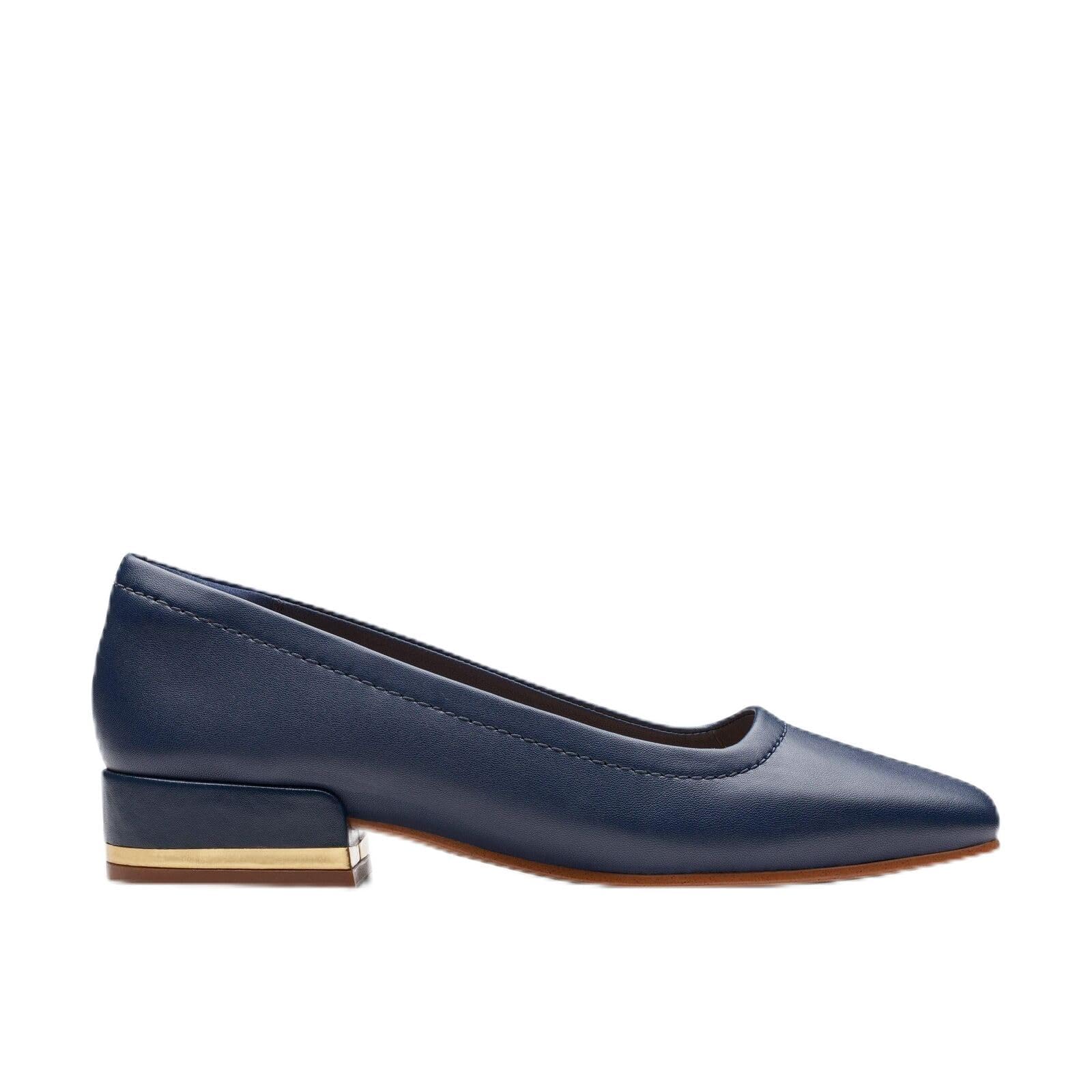 Clarks Women's Seren 30 Navy Leather Court Pumps - Size 10 (26176326) | Comfortable Work Shoes for Office & Professional Dress Attire