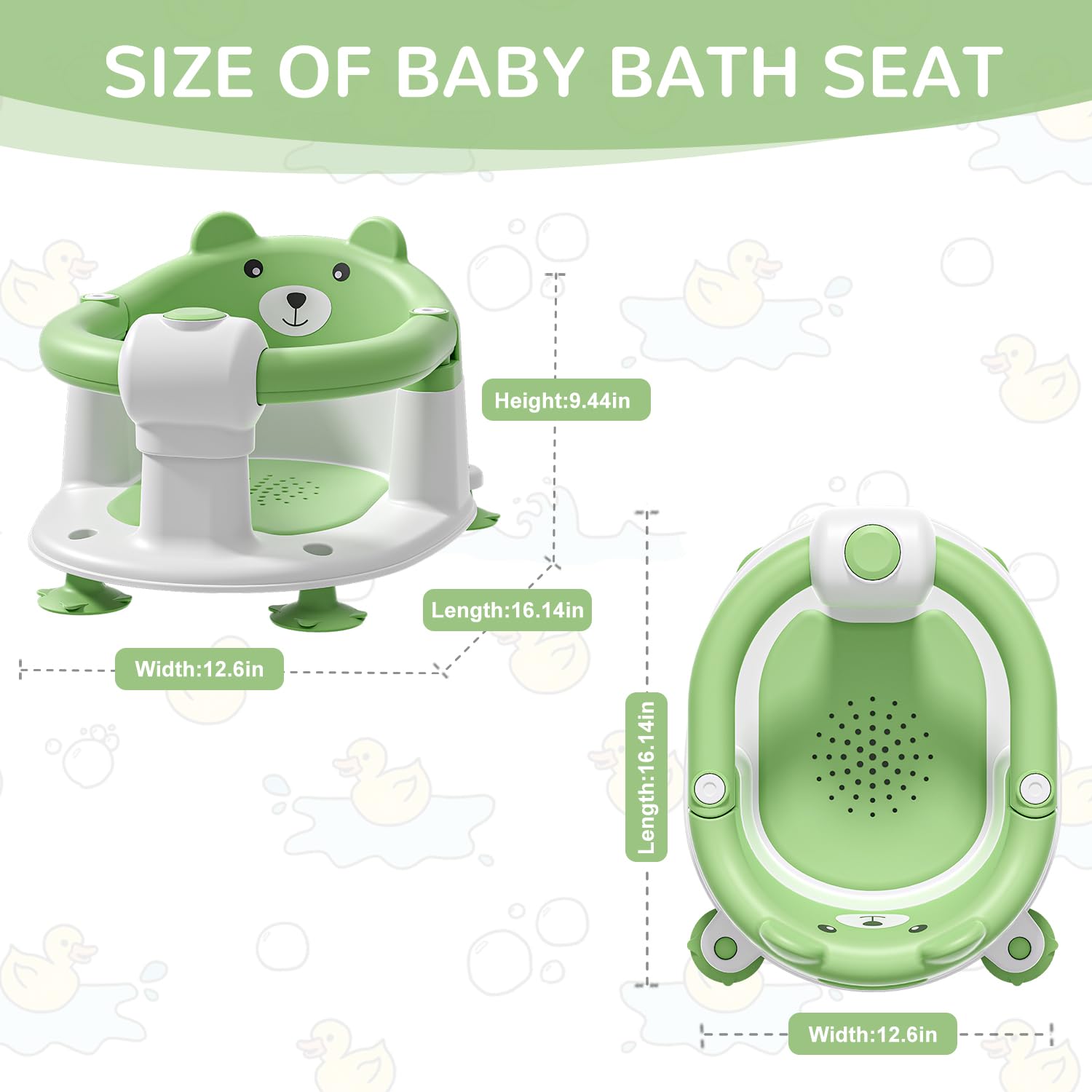 **Non-Slip Baby Bath Seat for Infants 6+ Months – Safe Toddler Bathtub Chair with 4 Suction Cups & Soft Cushion – Perfect for Newborns Learning to Sit Up – Ideal for Shower & Bath Time (Green)**