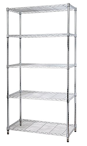 Heavy Duty 5-Tier Steel Wire Chrome Shelving Rack 36x18x72 Inches - NSF Certified Storage Shelf for Garage, Kitchen, Pantry & Commercial Use - eeZe Rack ETI-003 (Chrome)