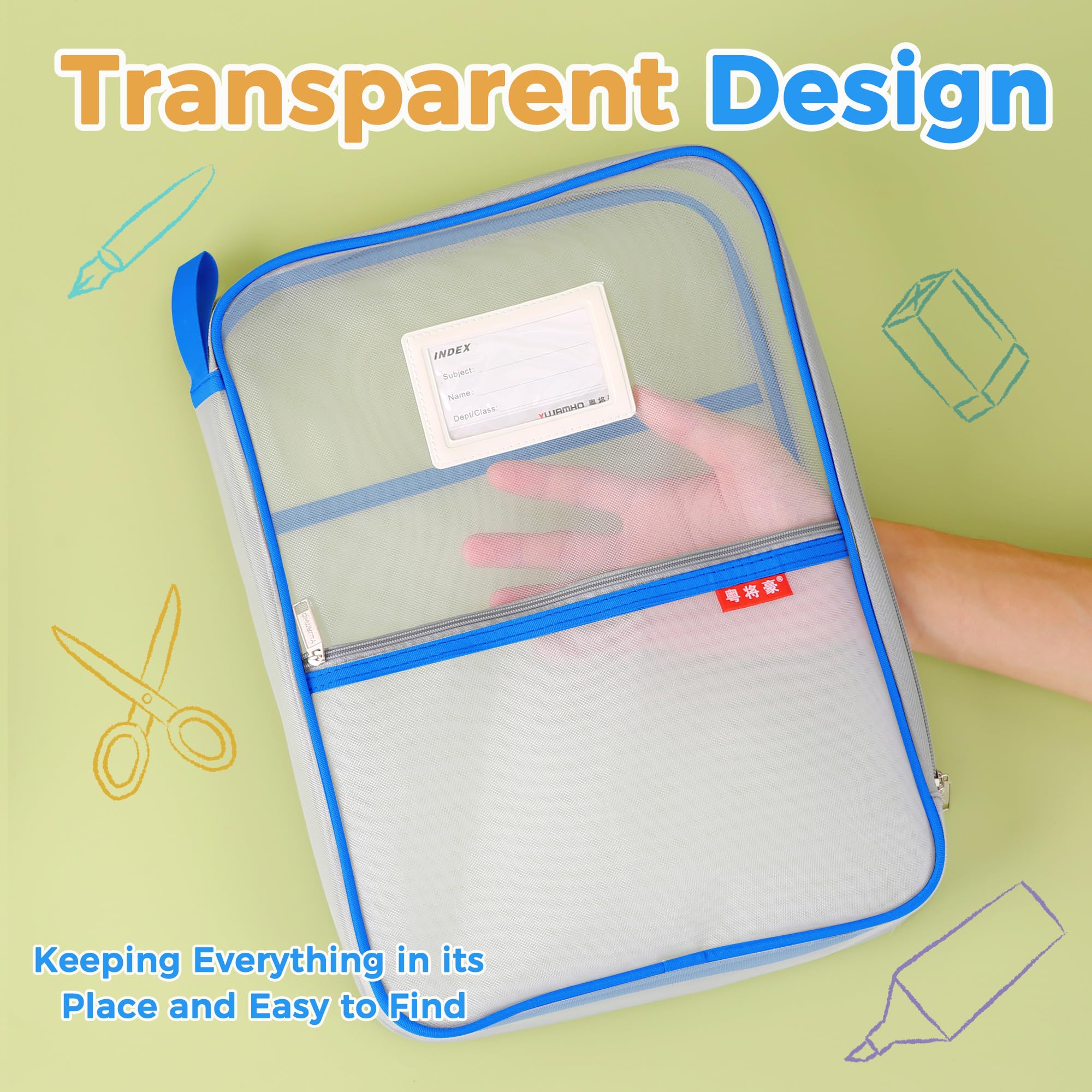 Mesh Zipper Pouch 14.8x10.8 Inch - 4 Pack Transparent Lightweight Nylon File Folders, A4 Size Multi-Layer Document Organizer for Office, School, Travel & Home Organization (Perfect for Files, Stationery & Accessories Storage)