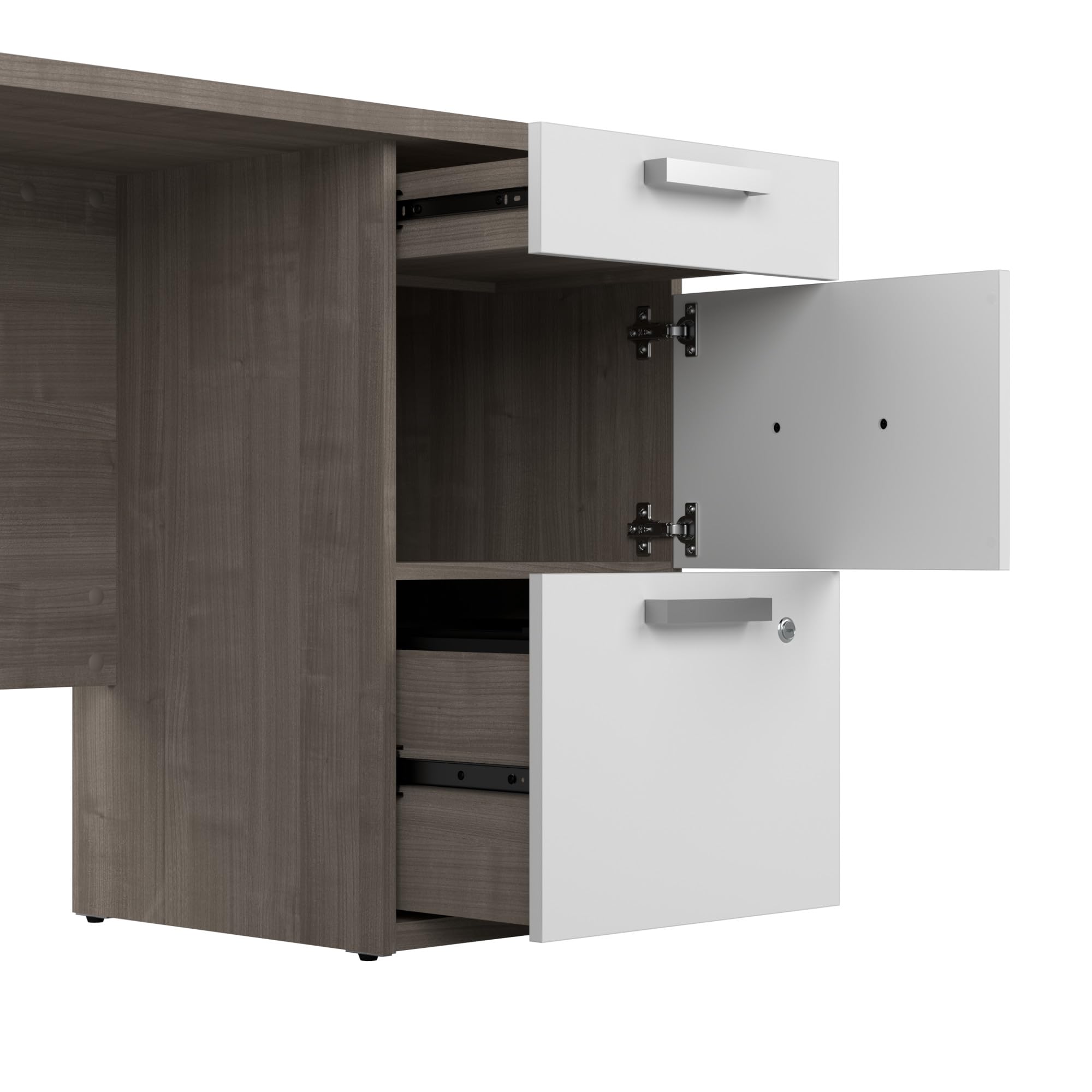 Bestar Ridgeley Computer Desk with Hutch - Silver Maple & Pure White, 65
