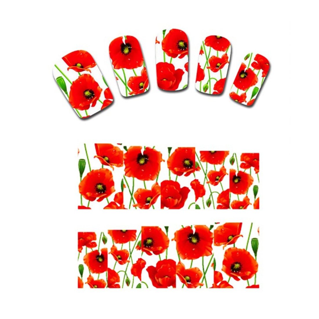 Beautiful Red Floral Nail Art Decals - Water Transfer Stickers for Manicure (6.2x5.2cm) - Perfect for DIY Nail Design, Parties & Special Occasions
