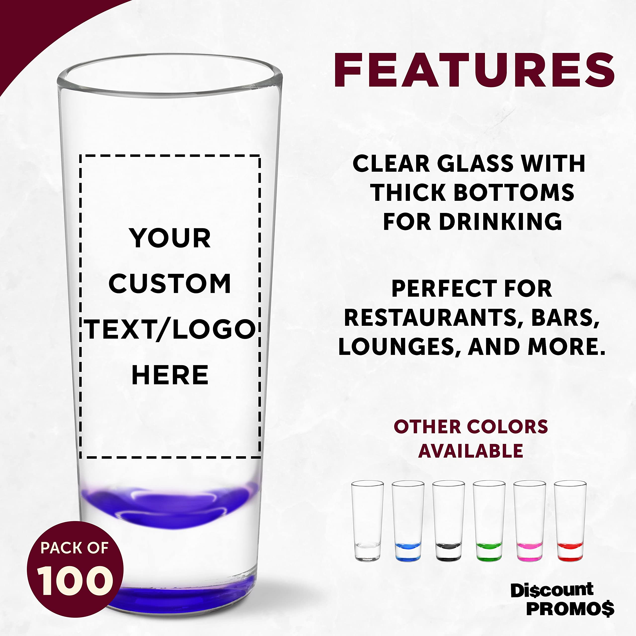 Custom 2 oz Cordial Shot Glasses - Bulk Pack of 100 Personalized Purple Shooter Glasses for Cocktails, Liquor & Party Drinks | Perfect for Birthday Celebrations, Weddings, Bars & Outdoor Events